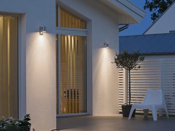 KONSTSMIDE LED Außen-Wandleuchte, Bewegungsmelder, LED wechselbar, warmweiß, Fassadenlampe rostfrei mit Bewegungsmelder, Außenlicht Hauswand, 14cm