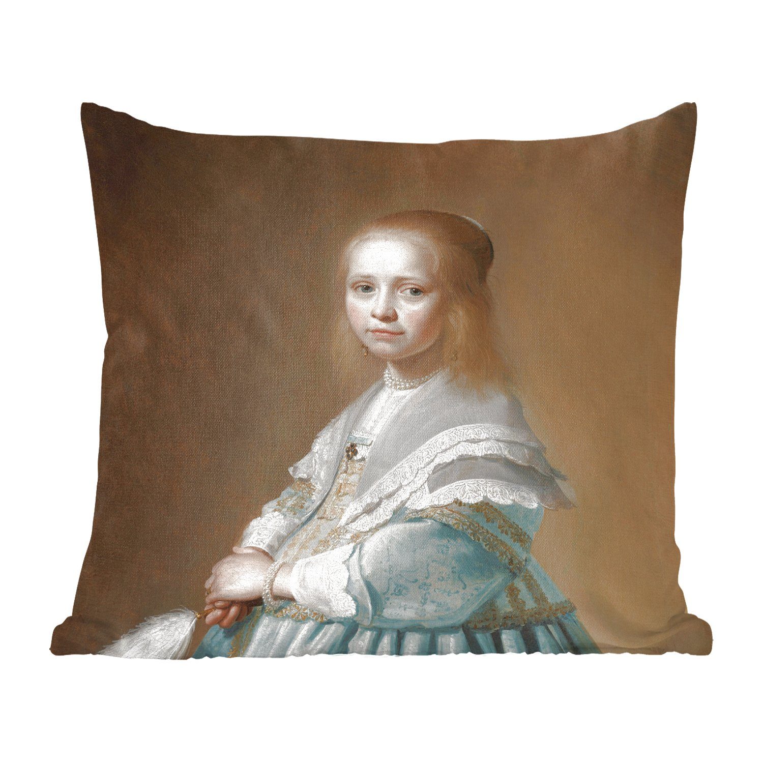 MuchoWow Dekokissen Porträt eines Mädchens in Blau - Gemälde von Johannes Cornelisz., Zierkissen mit Füllung für Wohzimmer, Schlafzimmer, Deko, Sofakissen