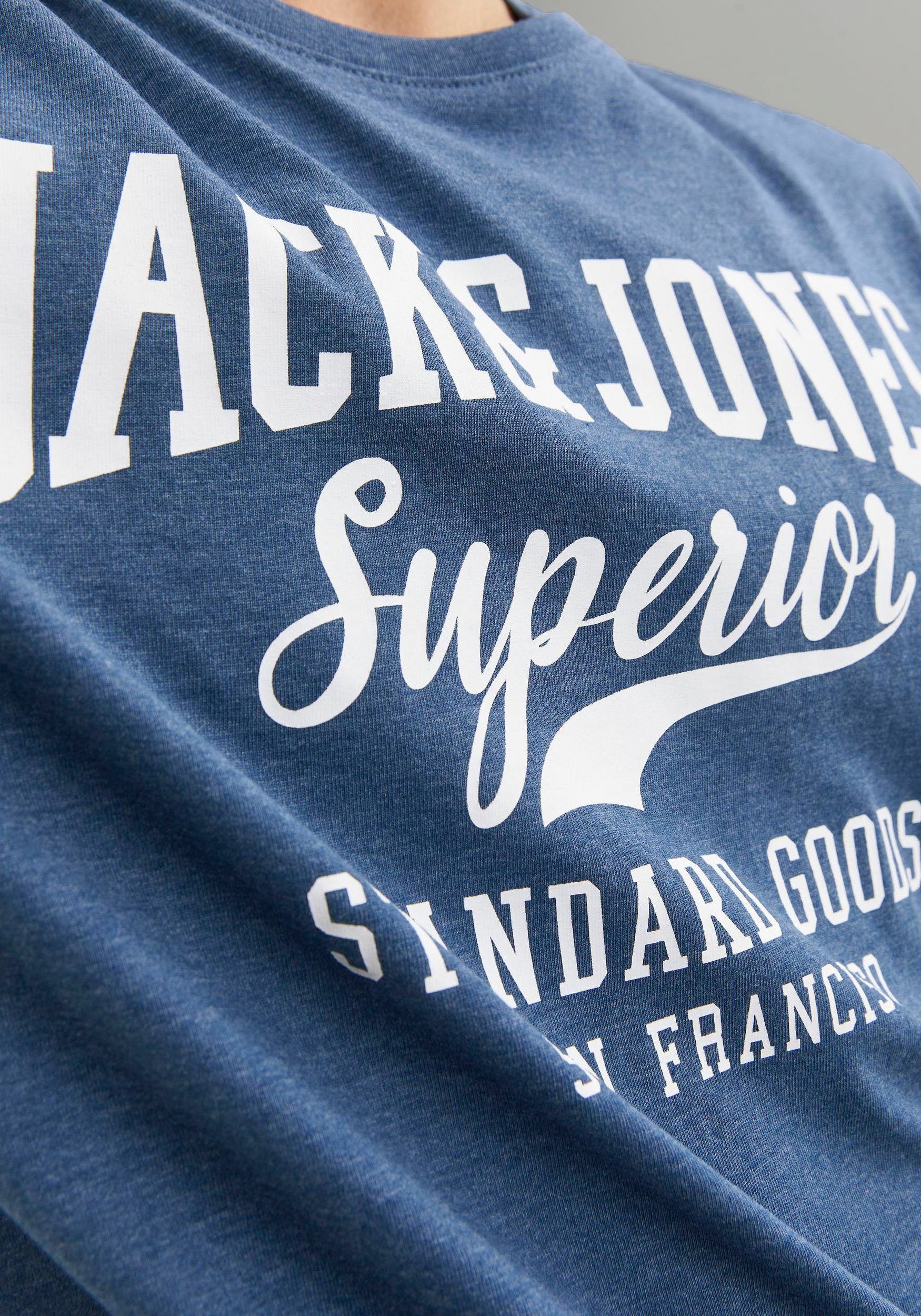 Jack & Jones Print-Shirt JJELOGO COL SS 1 TEE SN AW23 MEL O-NECK Blue Ensign