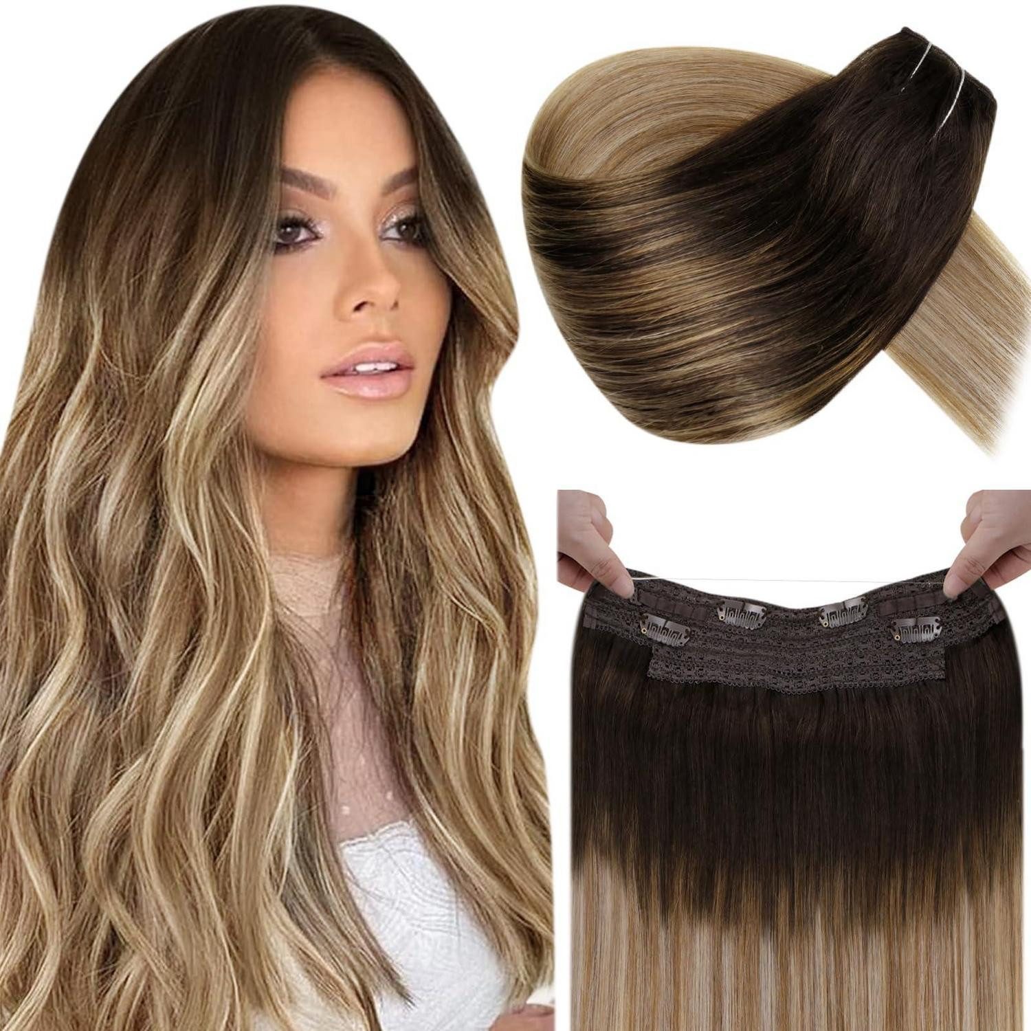 Echthaar-Extension Extensions Echthaar Fischlinien Braun Blond 50 cm-w 1-1-#2 6 18