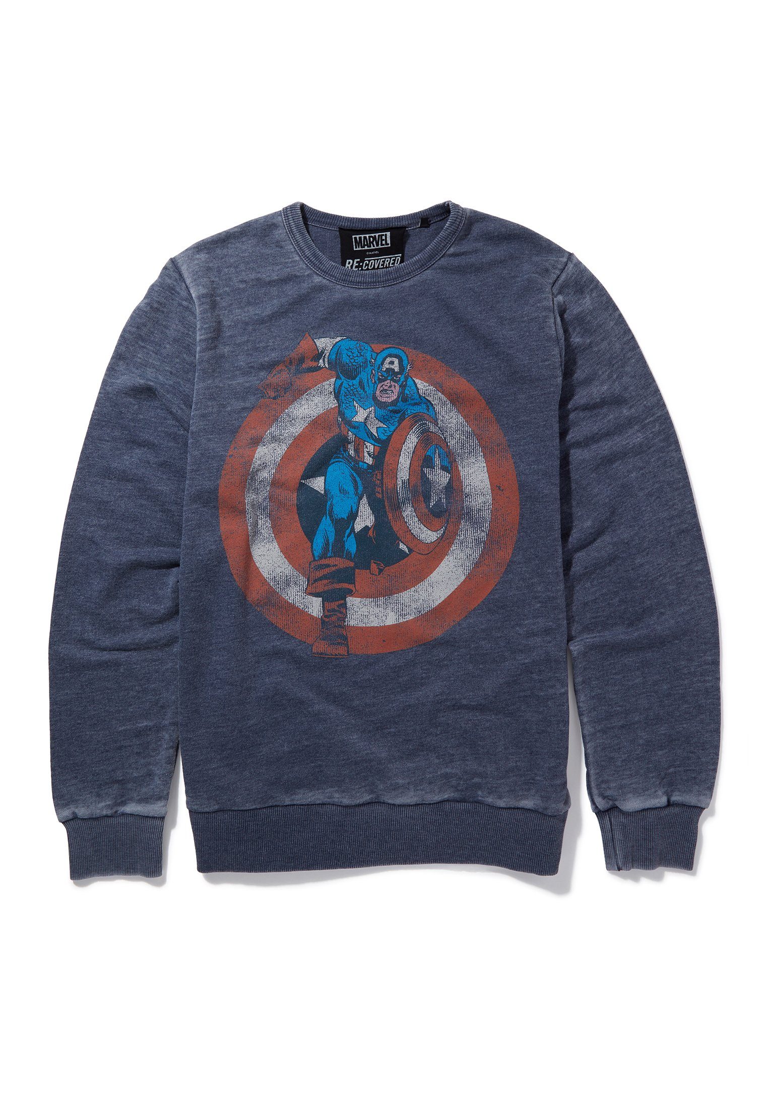 Recovered Sweatshirt Bio-Baumwolle Captain Marvel America GOTS Blue Shield zertifizierte
