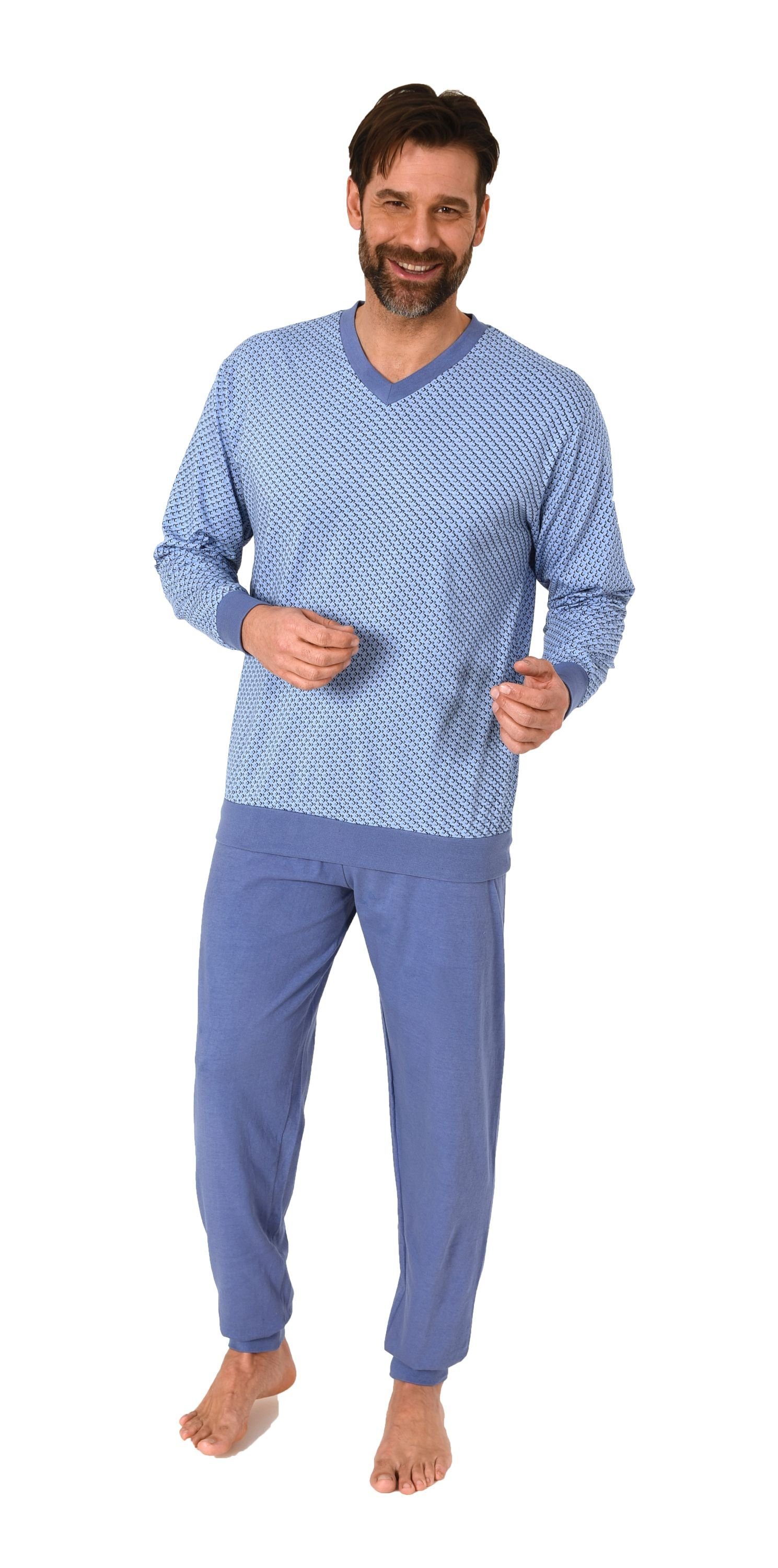 Normann Pyjama Herren Schlafanzug lang mit Bündchen in eleganter Minimalpri günstig online kaufen
