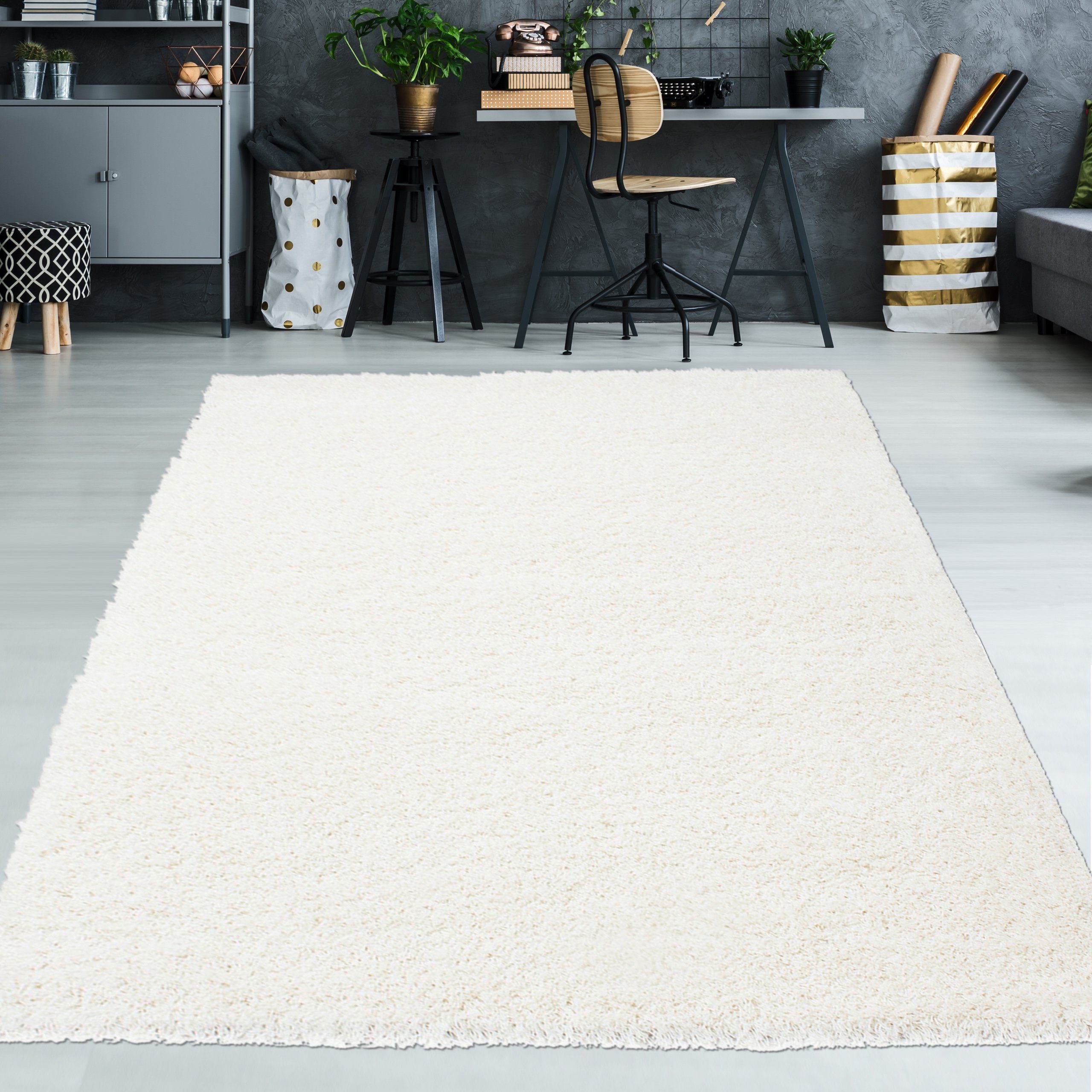 TeppichHome24 Teppich Shaggy Teppich Teppich in Uni Design Creme, rechtecki günstig online kaufen