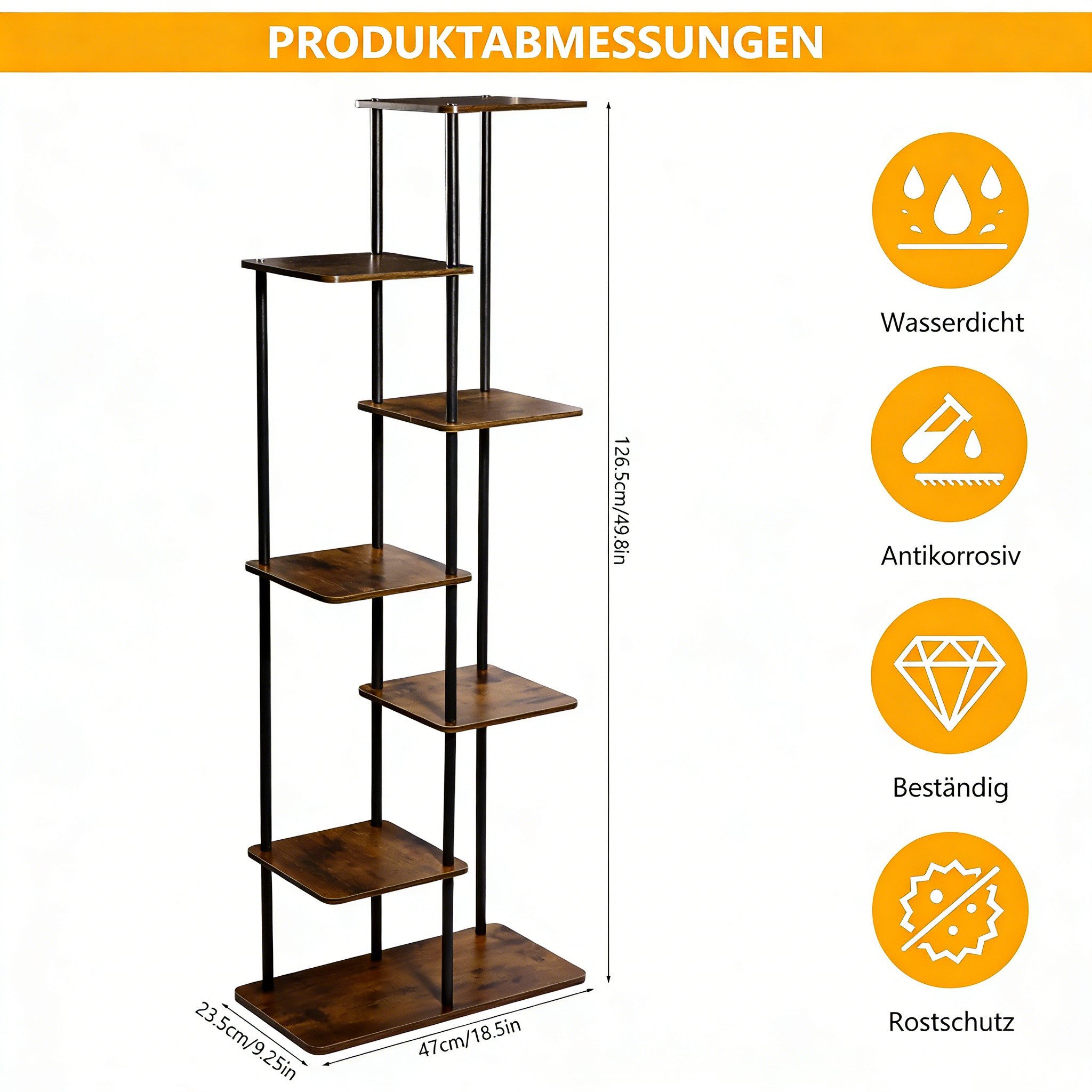 BlingBin Blumenständer Pflanzenständer 7 Ebenen – Blumenregal Holz & Metall Indoor (7-stufiger Pflanzenständer aus Schmiedeeisen für 8 Töpfe, 1 St., Pflanzenständer / Pflanzenregal), Mehrstöckiges Pflanzenregal für Wohnzimmer Balkon und Flur