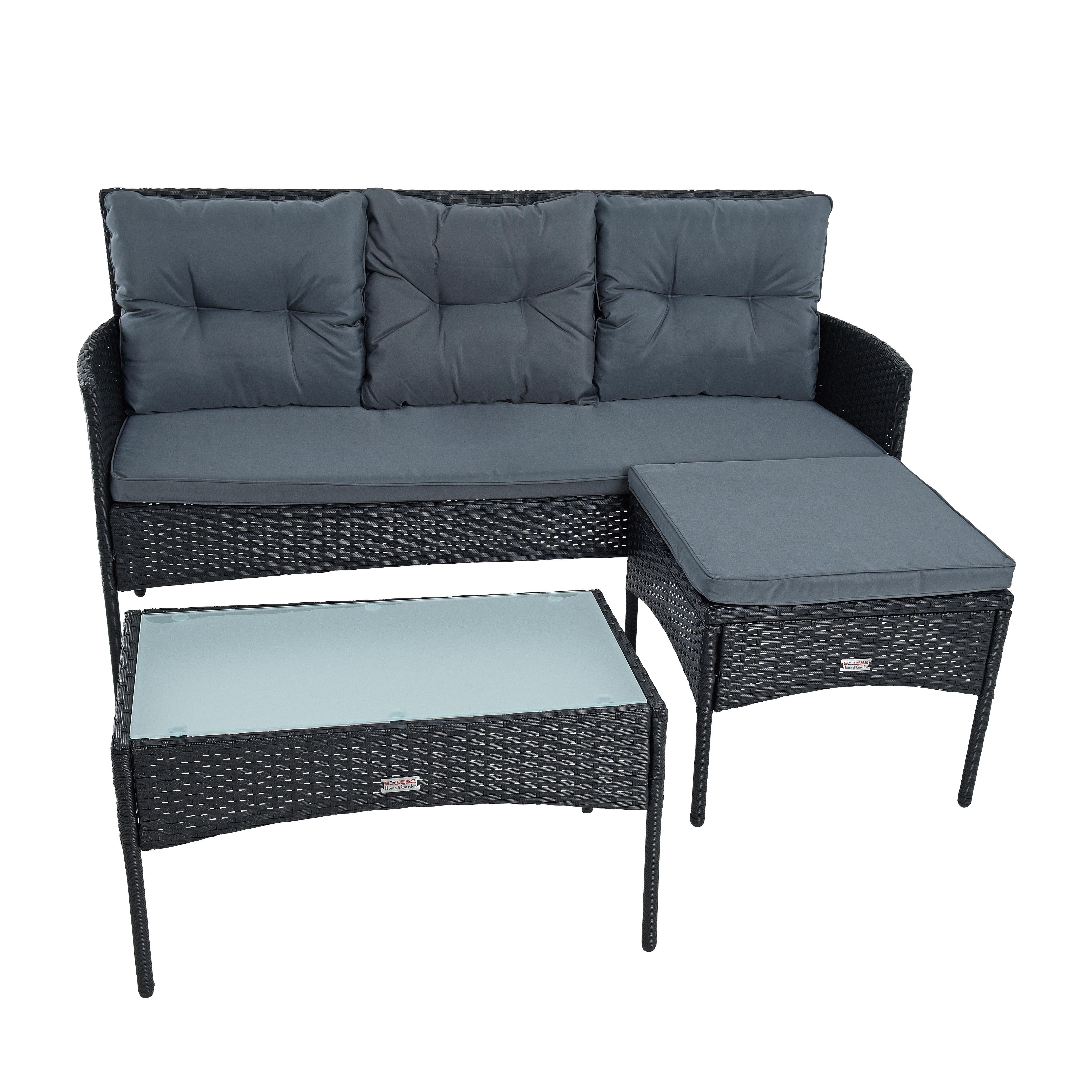 ESTEXO Sitzgruppe Polyrattan Lounge Set Gartenset Rattan Gartenmöbel 3-Sitzer Bank