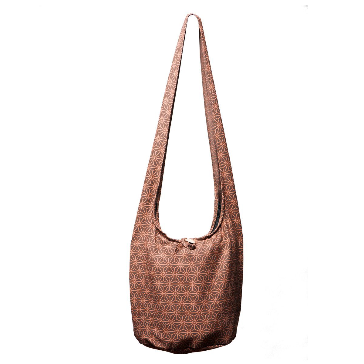 Asanoha Wickeltasche und PANASIAM Größen In geeignet Schultertasche Beuteltasche Umhängetasche, aus 2 Geometrix auch 100% als Baumwolle braun praktische Handtasche Schulterbeutel