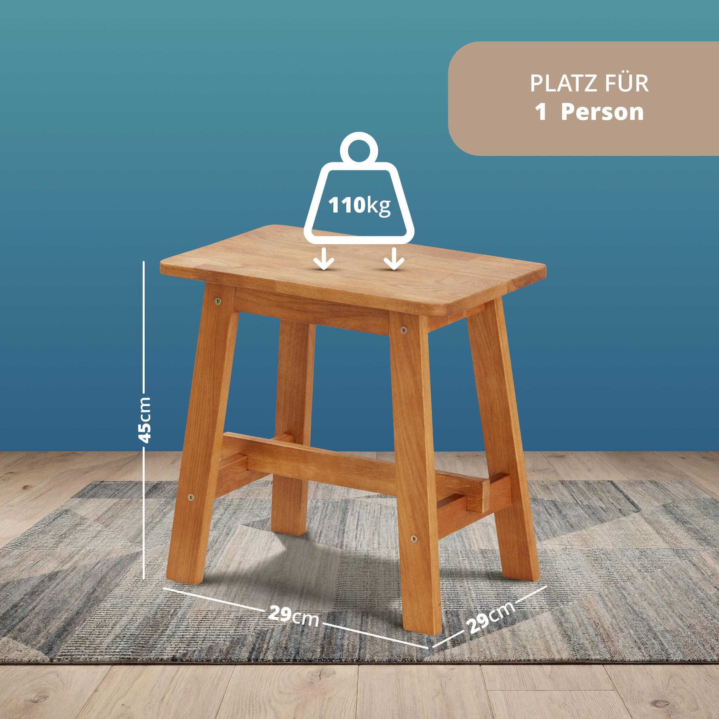 KHG Hocker Dekohocker für eine Person, Skandi Look, bis 200 kg belastbar, geölt, atmungsaktiv, Massivholzgestell