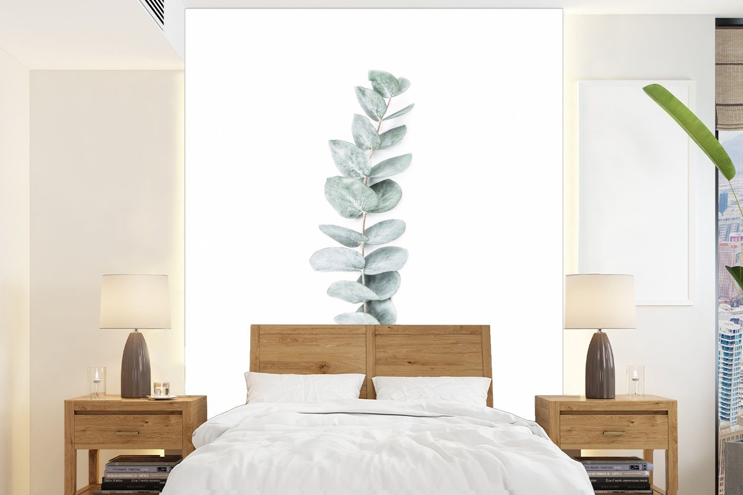 MuchoWow Fototapete Pflanze - Grün - Natur - Weiß, Matt, bedruckt, (4 St), Montagefertig Vinyl Tapete für Wohnzimmer, Wandtapete
