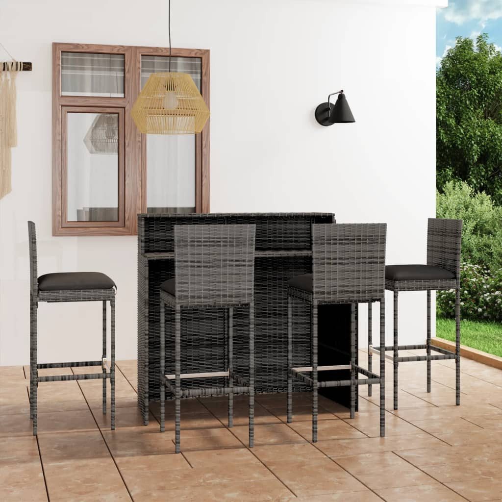 vidaXL Gartenlounge-Set 5-tlg. Gartenbar-Set mit Kissen Grau, (4-tlg)