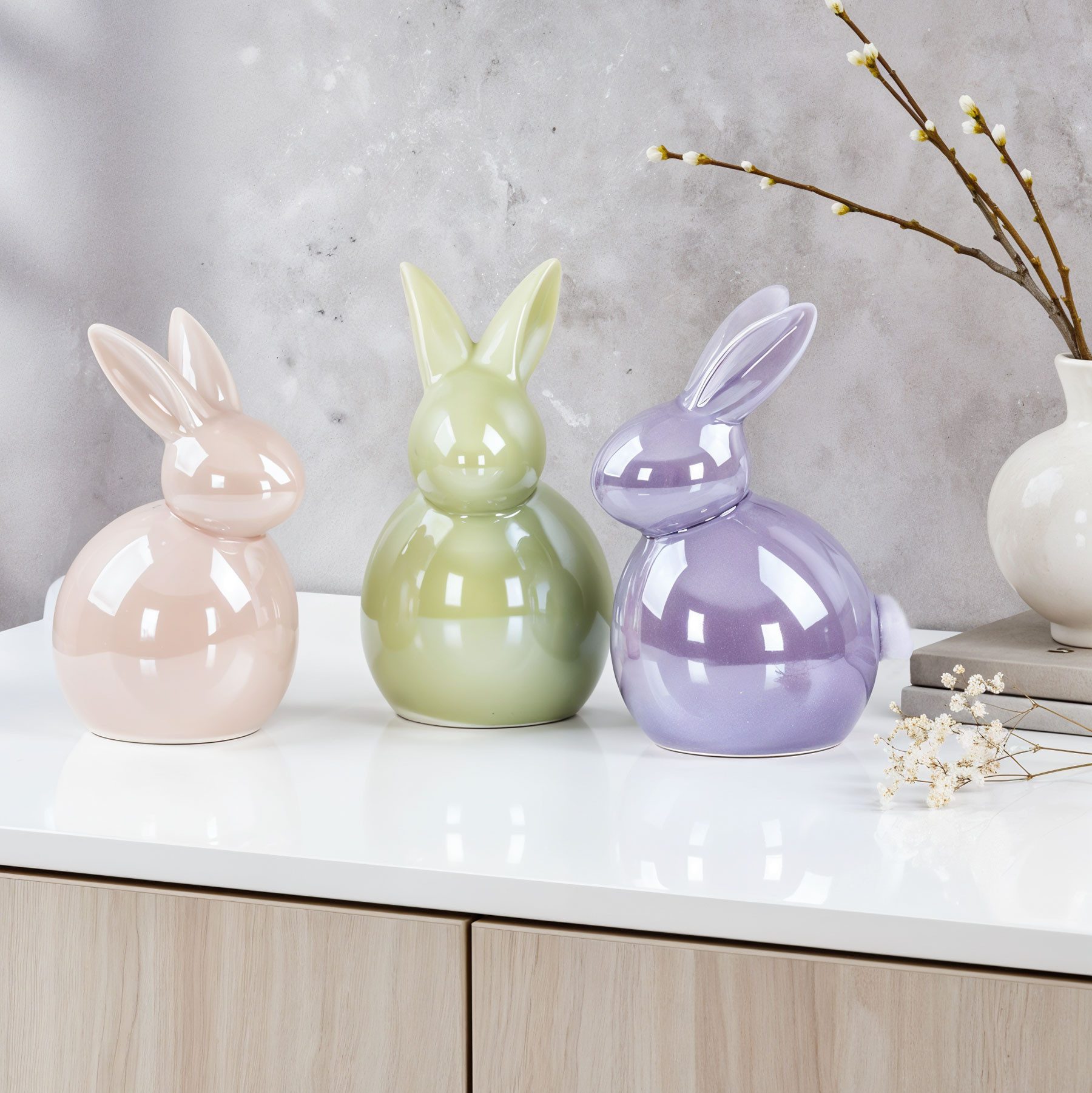 Levandeo® Osterhase 3er Set Deko Figuren Hase Porzellan Pastell Osterdeko Tischdeko Ostern