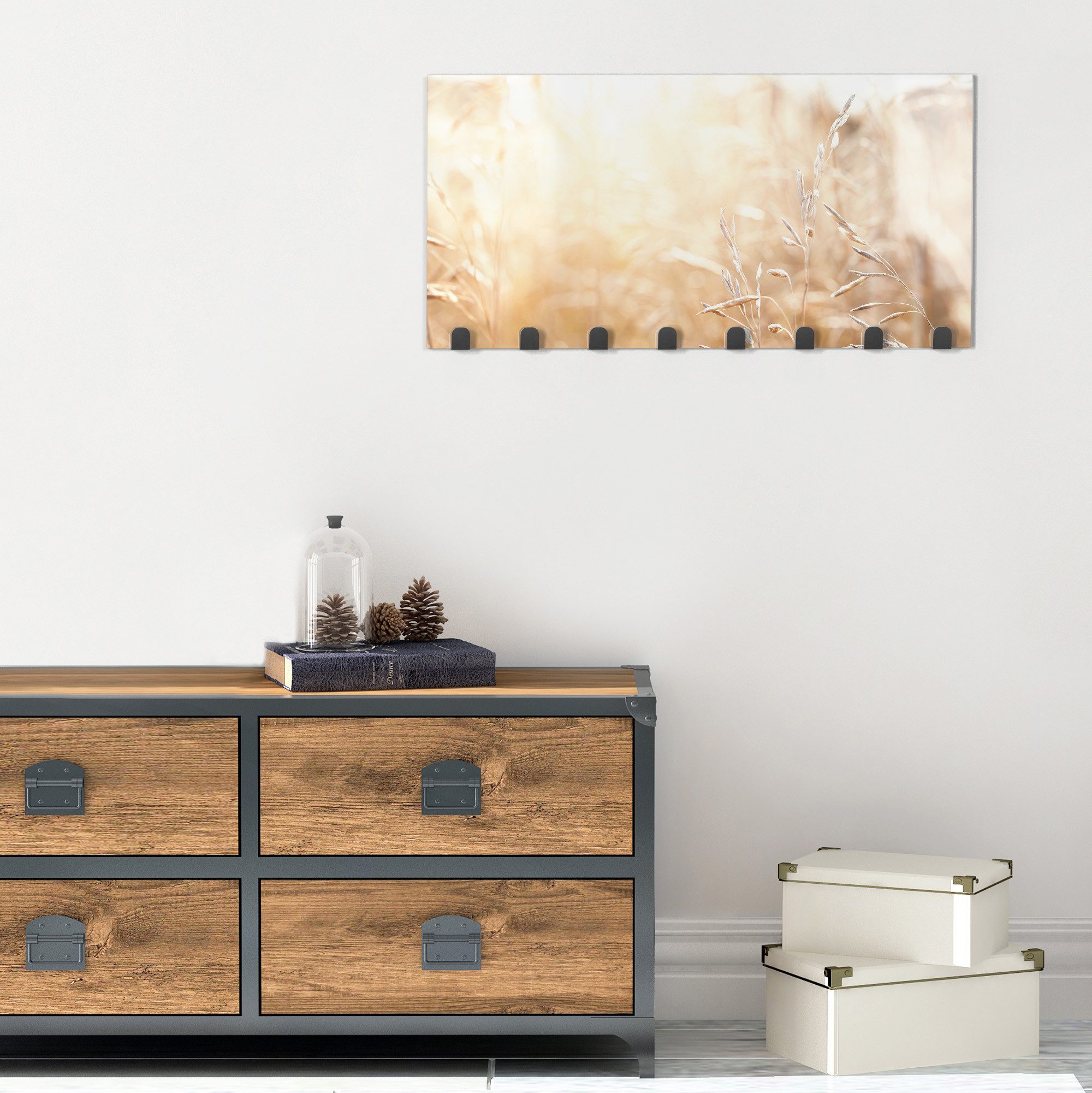 DEQORI Kleiderhaken 'Felder im Sonnenglanz', Glas Garderobe Paneel magnetisch beschreibbar