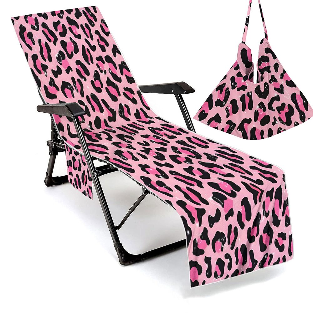 Agger Strandtuch Strandtuchbezug für Stühle, Leopardenmuster-Design,Mikrofaser, 75x210cm, Liegen-Handtuch mit Seitentaschen, für Strand und Pool