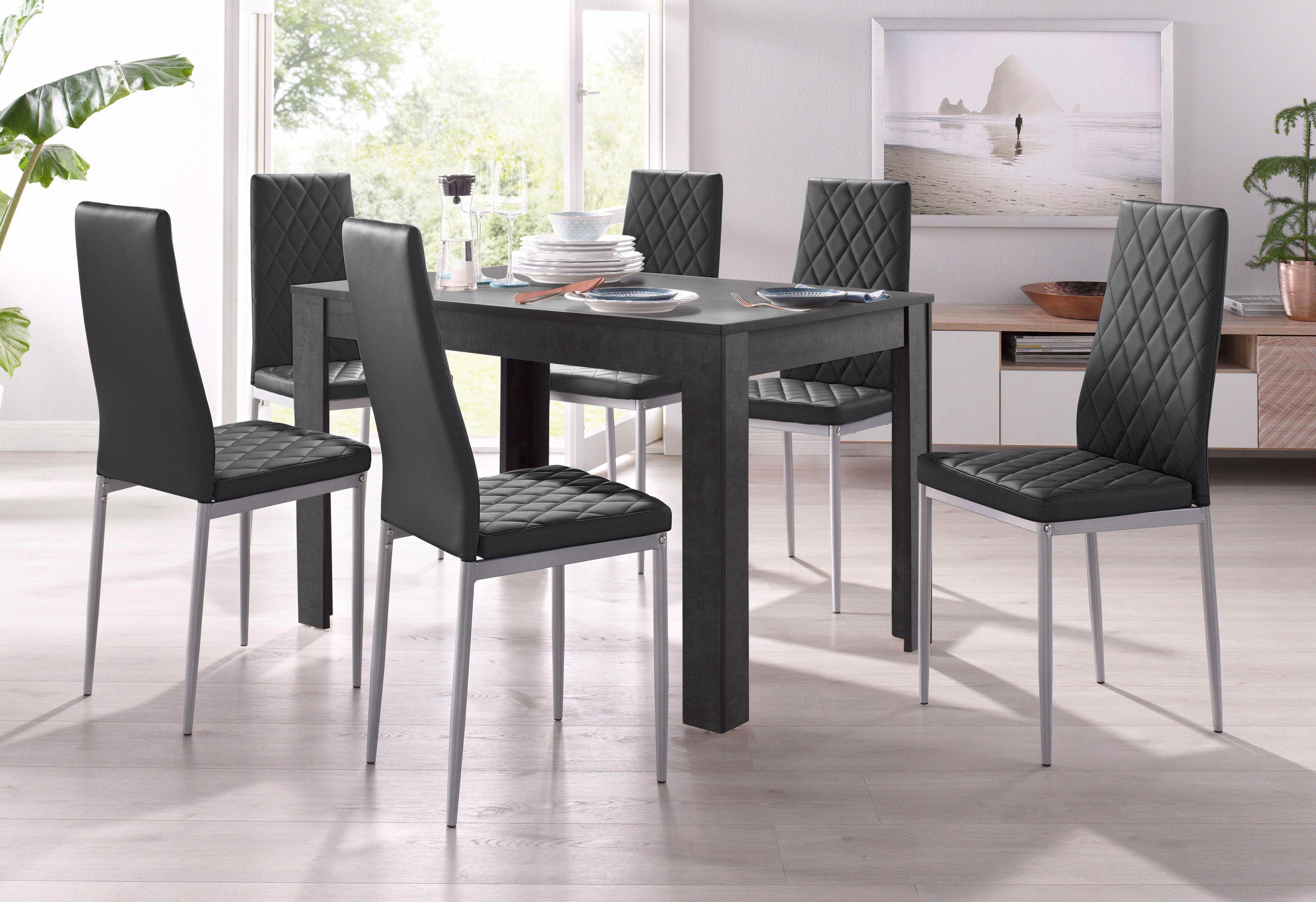 OTTO home Essgruppe, (Set, 5-tlg), 4 Stühle mit Tisch in schieferfarben, Breite 120 cm