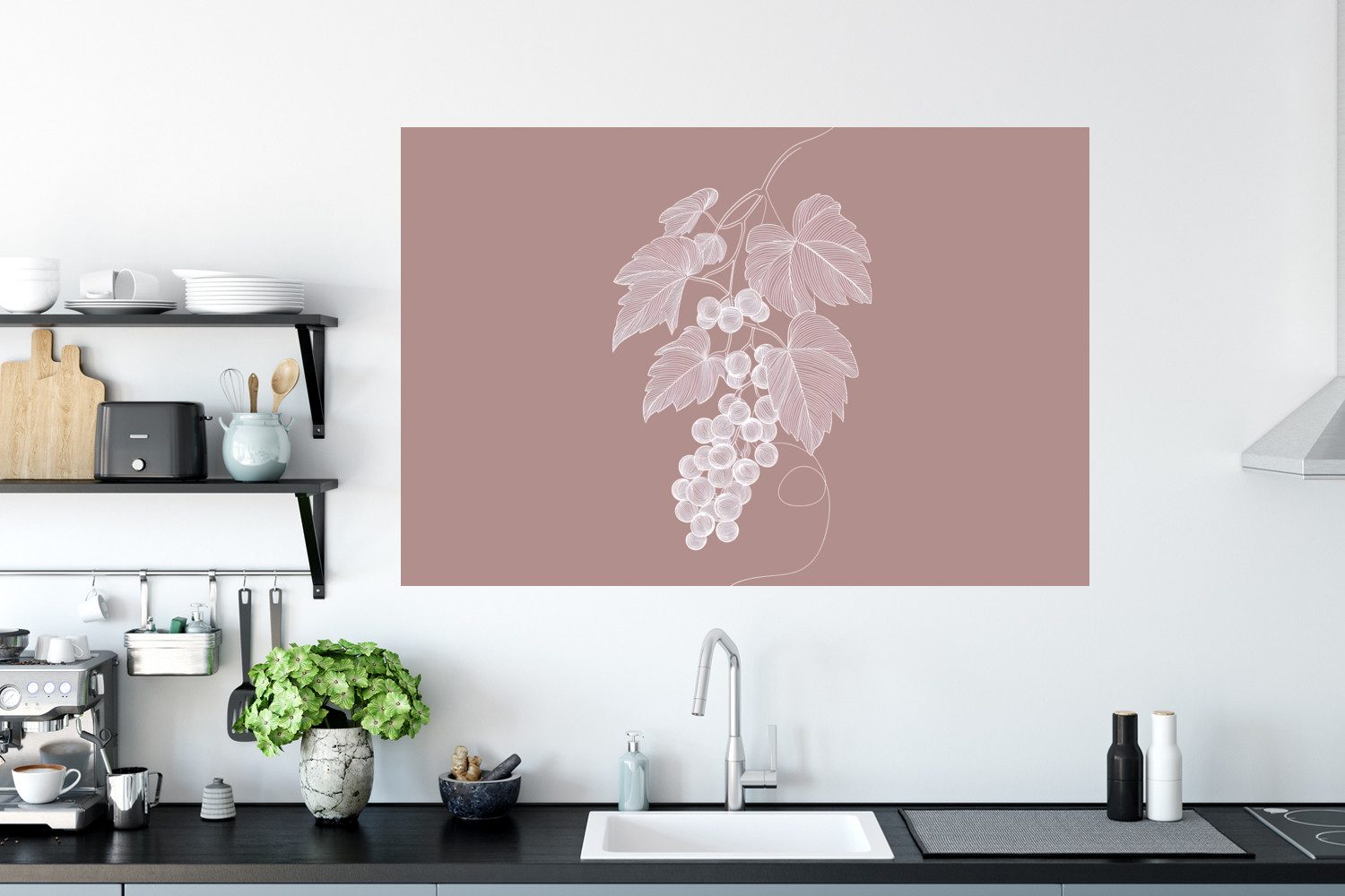 MuchoWow Wandsticker Gebinde - Trauben - Illustration - Blätter (1 St), Wanddeko, Aufkleber, Wandtattoo, 120x80 cm