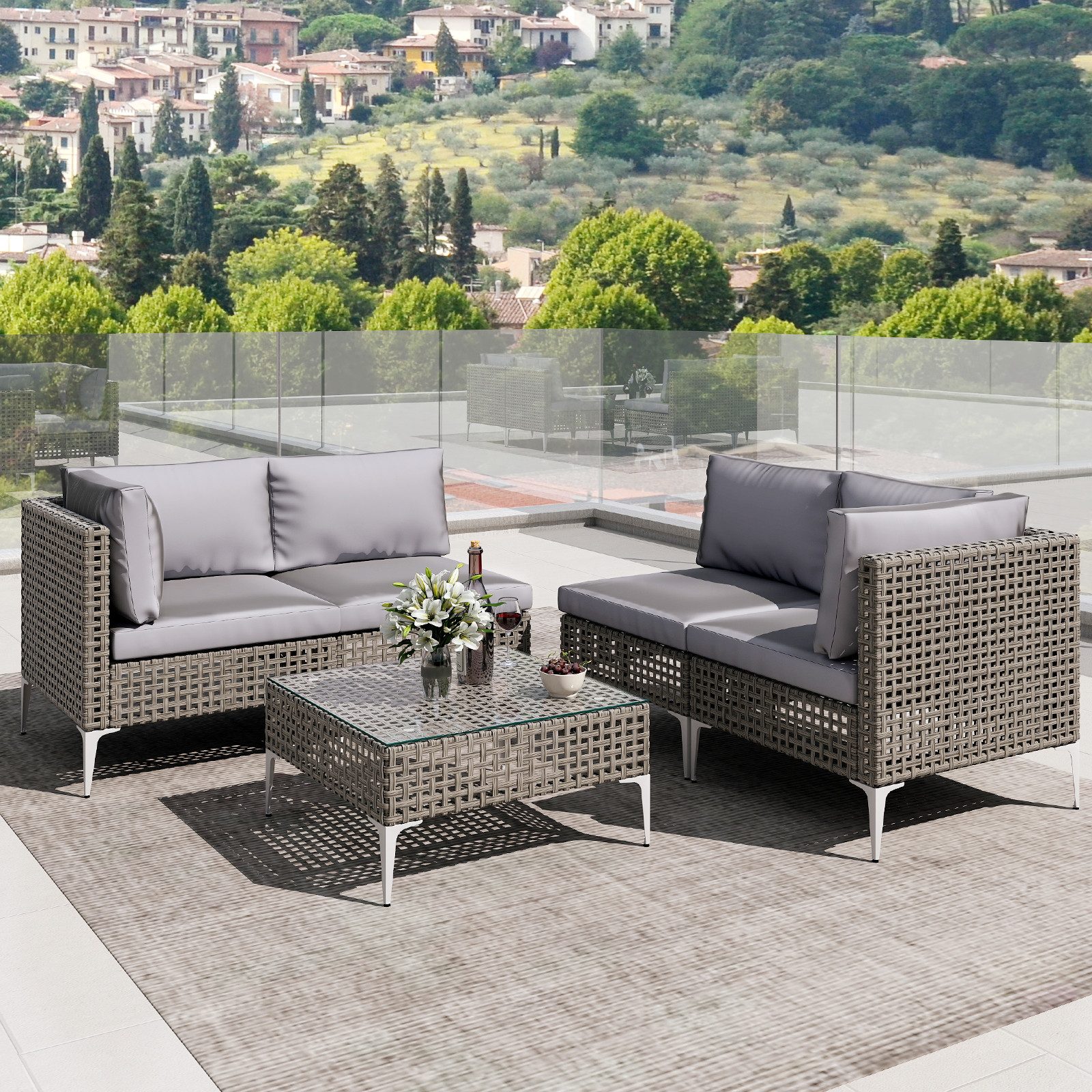 COSTWAY Gartenlounge-Set, (5-tlg), Gartenmöbel Set Outdoor Rattan, mit Kissen