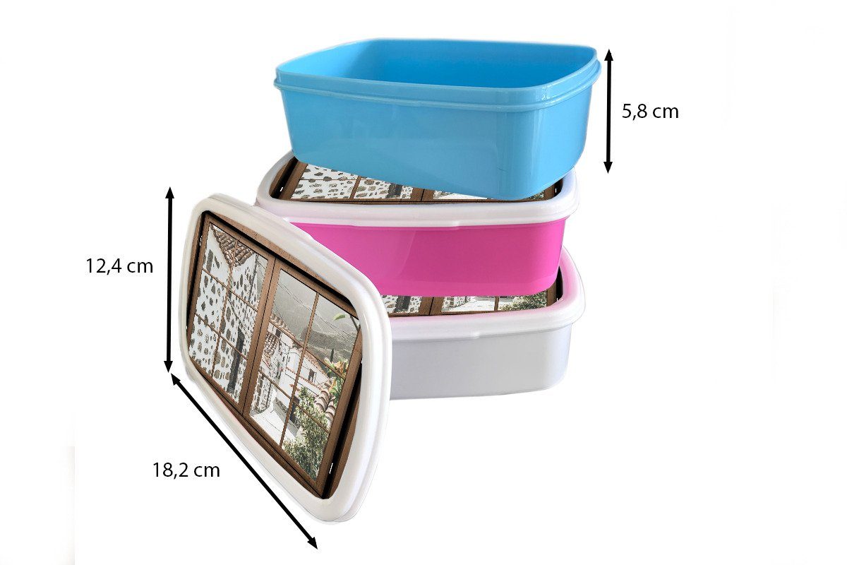 MuchoWow Erwachsene, Kinder, - rosa - Griechenland Brotbox Brotdose Durchschauen Lunchbox für Kunststoff, (2-tlg), Kunststoff Sommer, Mädchen, Snackbox,