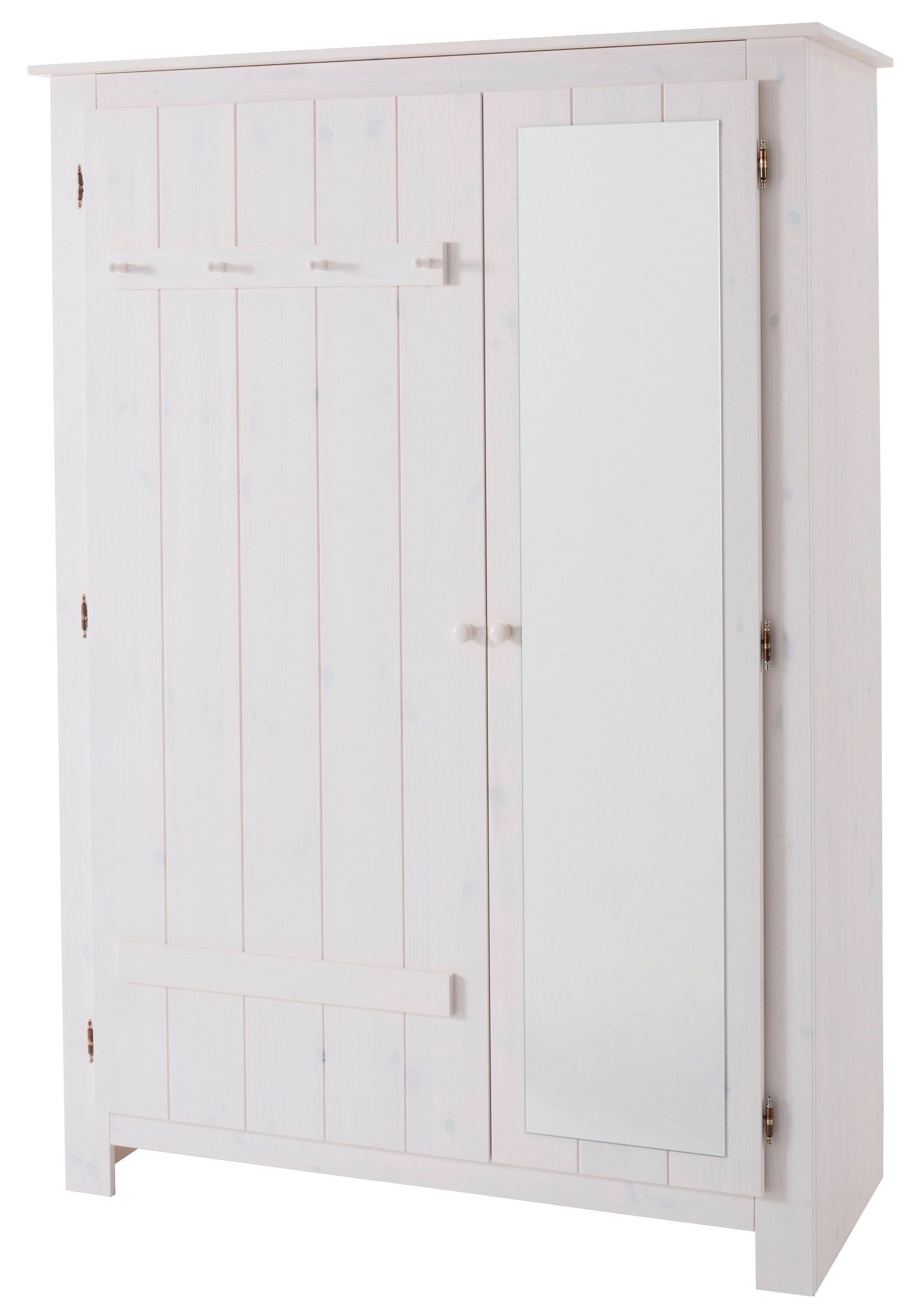 Home affaire Garderobenschrank Bertram aus schönem massivem Kiefernholz, mit einer Spiegeltür, Höhe 170 cm weiß