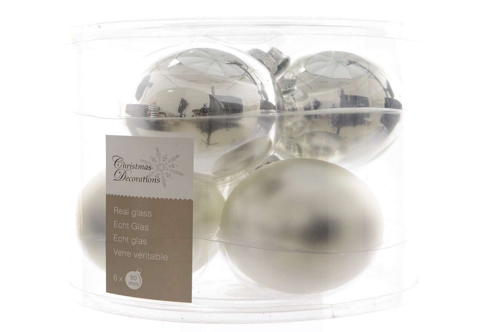 Kaemingk Weihnachtsbaumkugel Weihnachtsbaumkugeln Glas Ø 8 cm silber matt/glänzend 6 Stück
