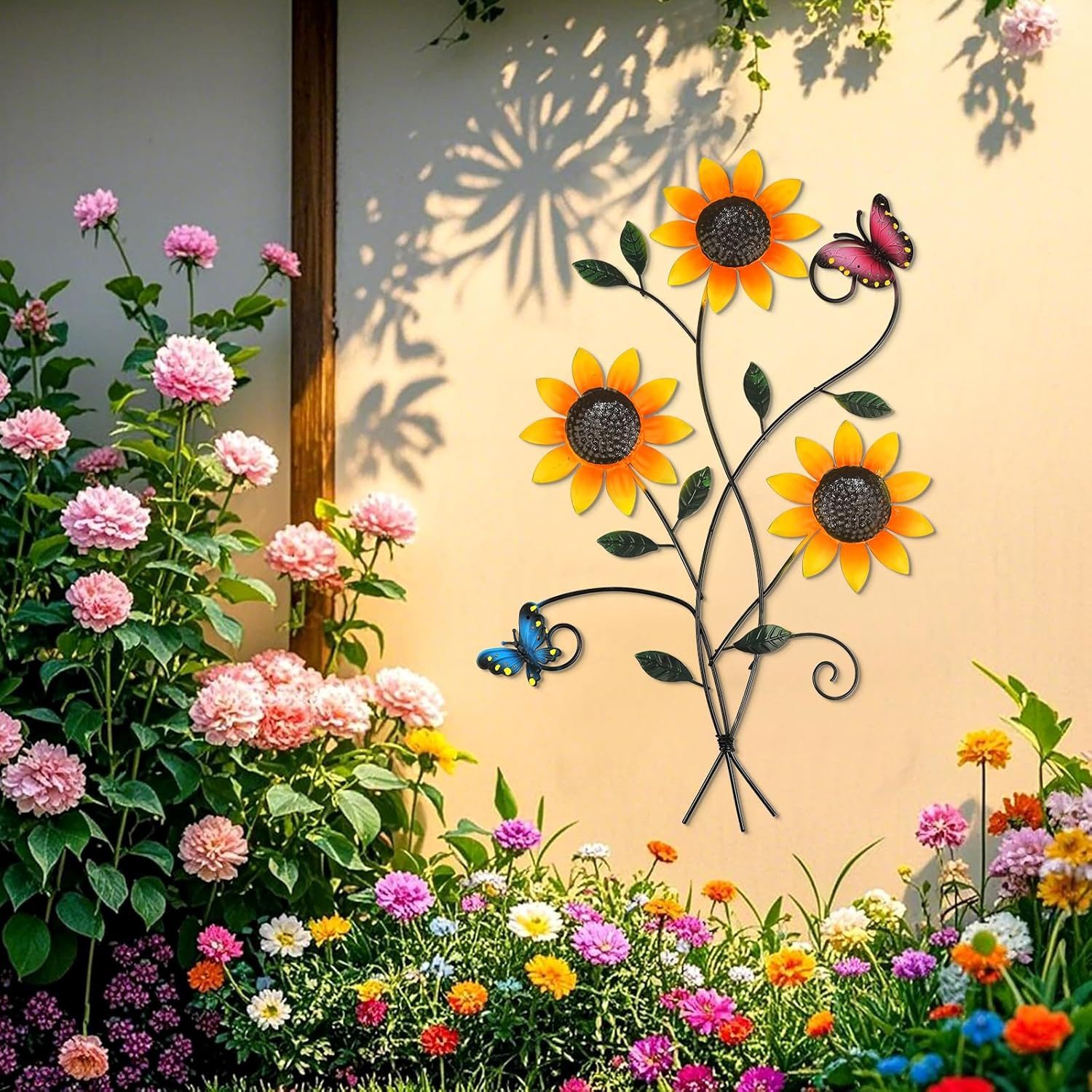 Agger Wanddekoobjekt Metall Blumen Wanddeko Wanddeko aus Metall mit Schmetterlingen (Floral Minimalist Line Art), für Wohnzimmer, Schlafzimmer,Outdoor, Garten F – Bild 4 von 5