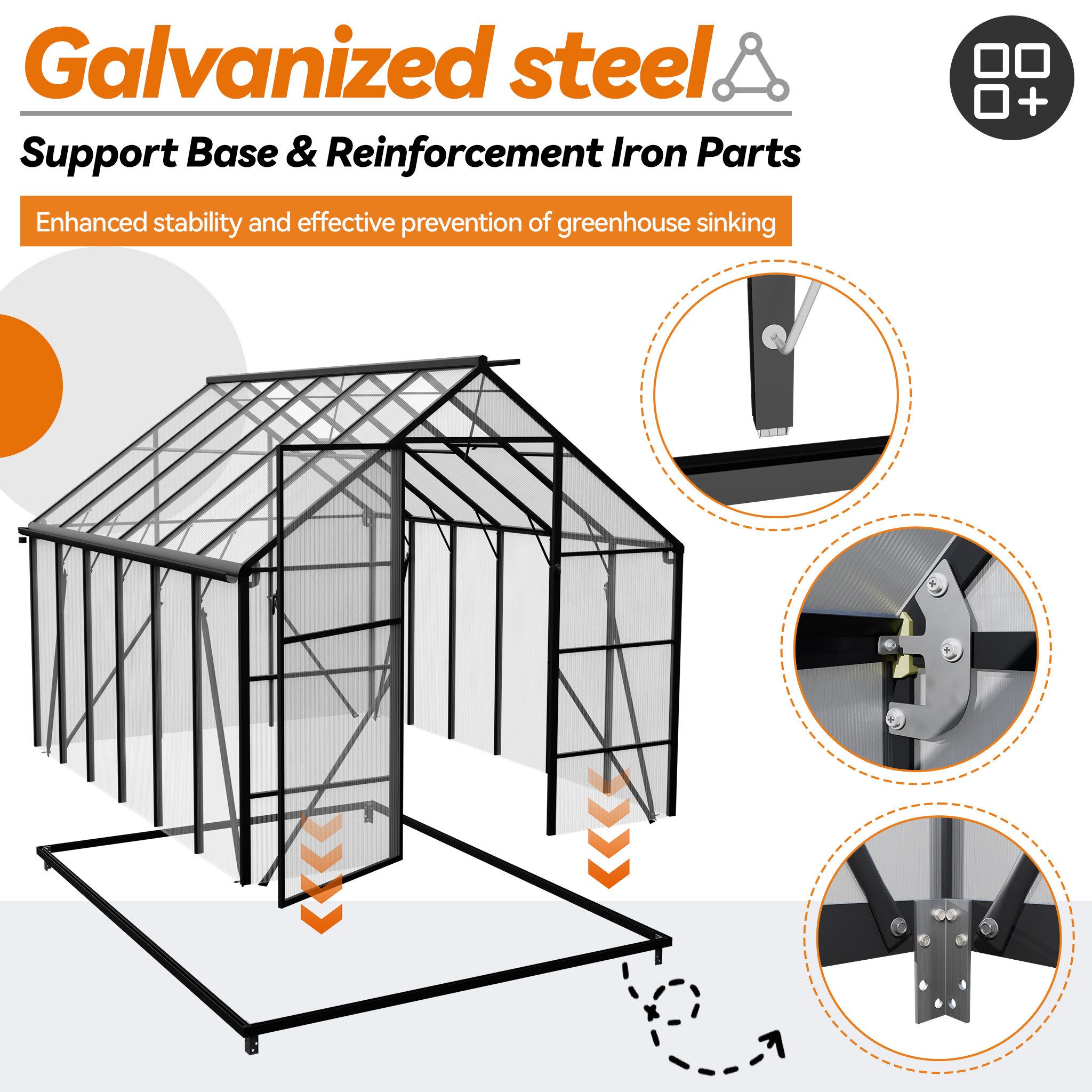 FIVMEN Gewächshaus ALU mit Fundament rostfrei BxTxH: 310 × 250 × 205 cm, BxTxH: 310 x 250 x 205 cm, Premium Gartengewächshäuser Aluminium mit 6 cm Fundament – Bild 3 von 5