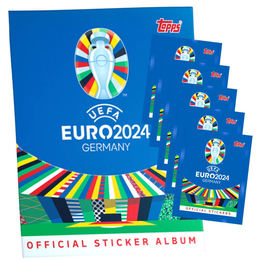 Topps Sticker Topps UEFA EURO 2024 Sticker - Fußball EM Sammelsticker - 1 Album + 5, (Set), UEFA EURO 2024 Sticker - 1 Album + 5 Tüten