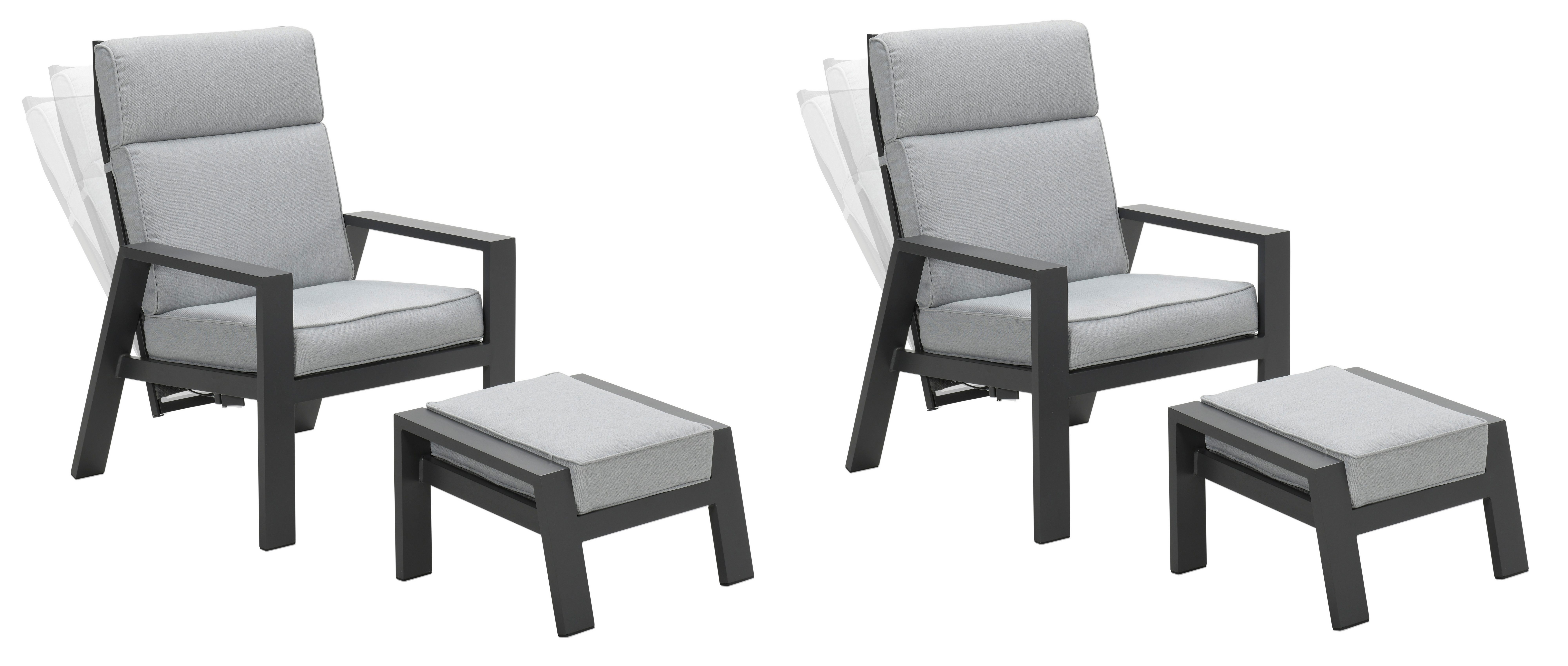 Gartenstuhl 2er Set Relaxsessel Max Relaxliege Loungesessel mit Hocker Alu