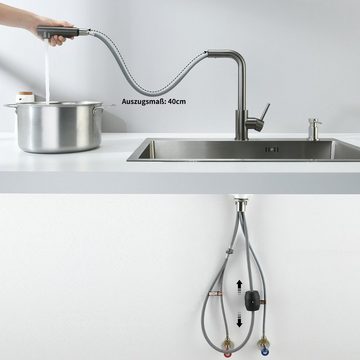 CECIPA pro Küchenarmatur Küchenarmatur mit Ausziehbar Brause 360°Wasserhahn Spültischarmatur (Einhand-Waschtischarmatur, 1-St., 2 Funktionen Wasserauslassmodus) Ventilkern aus Keramik