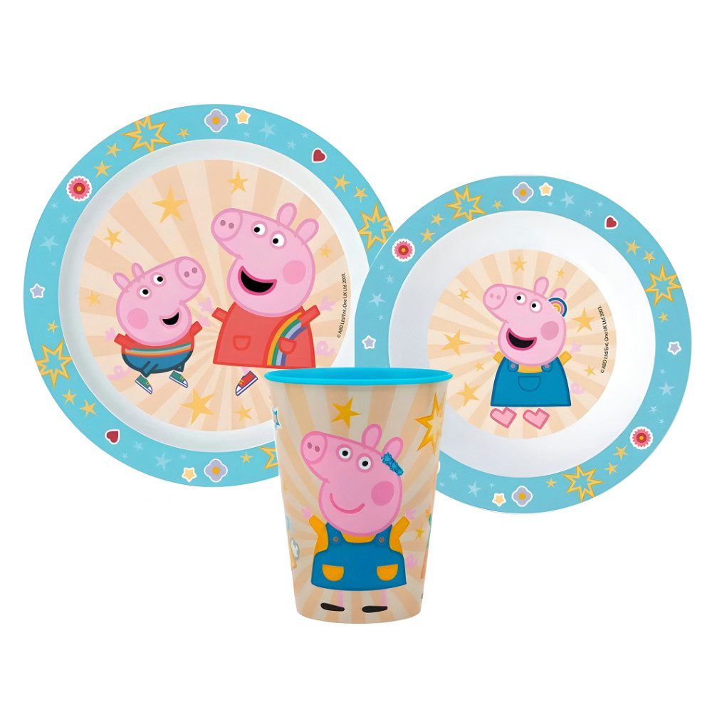 Peppa Pig Kindergeschirr-Set Peppa Wutz Pig George Kinder Geschirr-Set 3 teilig (3-tlg), 1 Personen, Becher Teller Schüssel