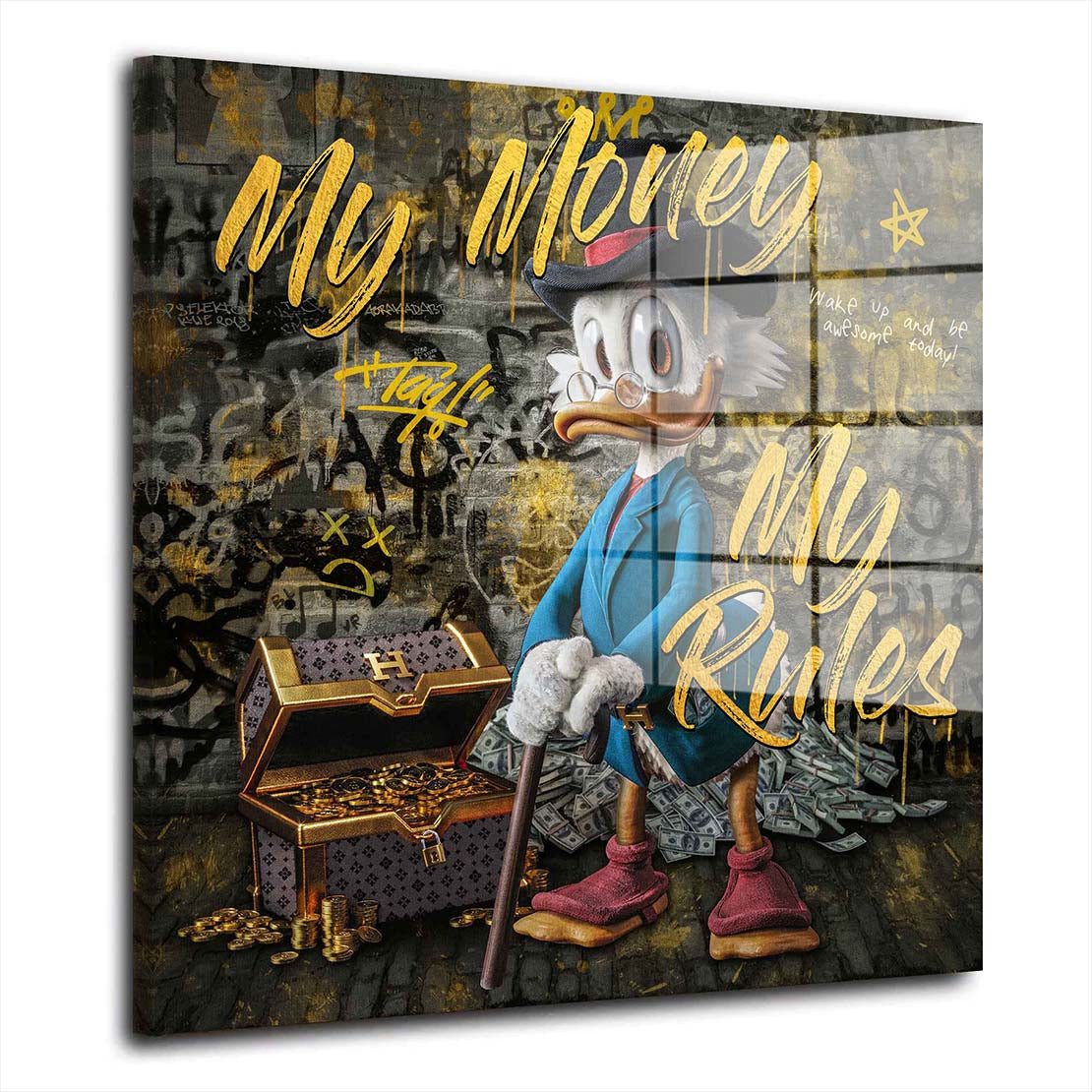 Acrylglasbild Kunst Duck Pop Art My Money My Rules Comic Acrylglas Wandbild Bild Wan