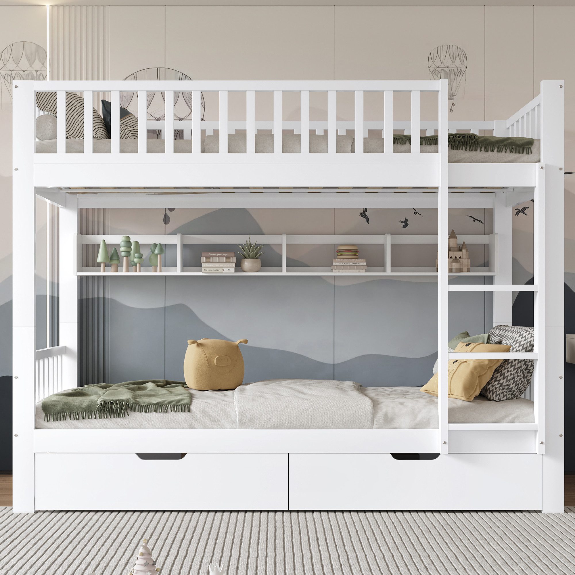 Flieks Etagenbett, Umwandelbares Kinderbett mit Leiter und 2 Schubladen 90x günstig online kaufen