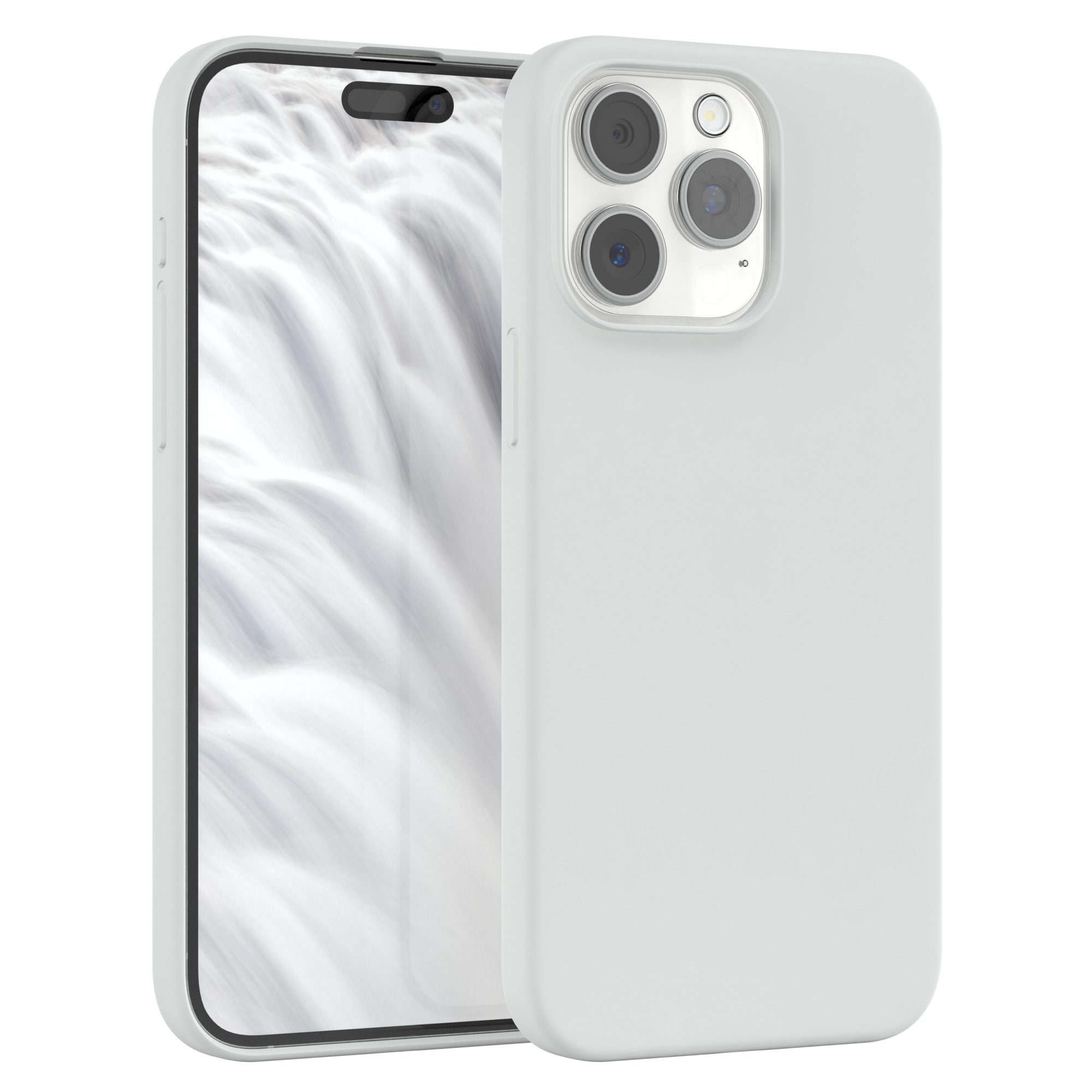 EAZY CASE Handyhülle Premium Silikon Case für Apple iPhone 15 Pro Max 6,7 Zoll, Silikon Schutzhülle mit Kameraschutz kratzfest Handy Softcase Weiß