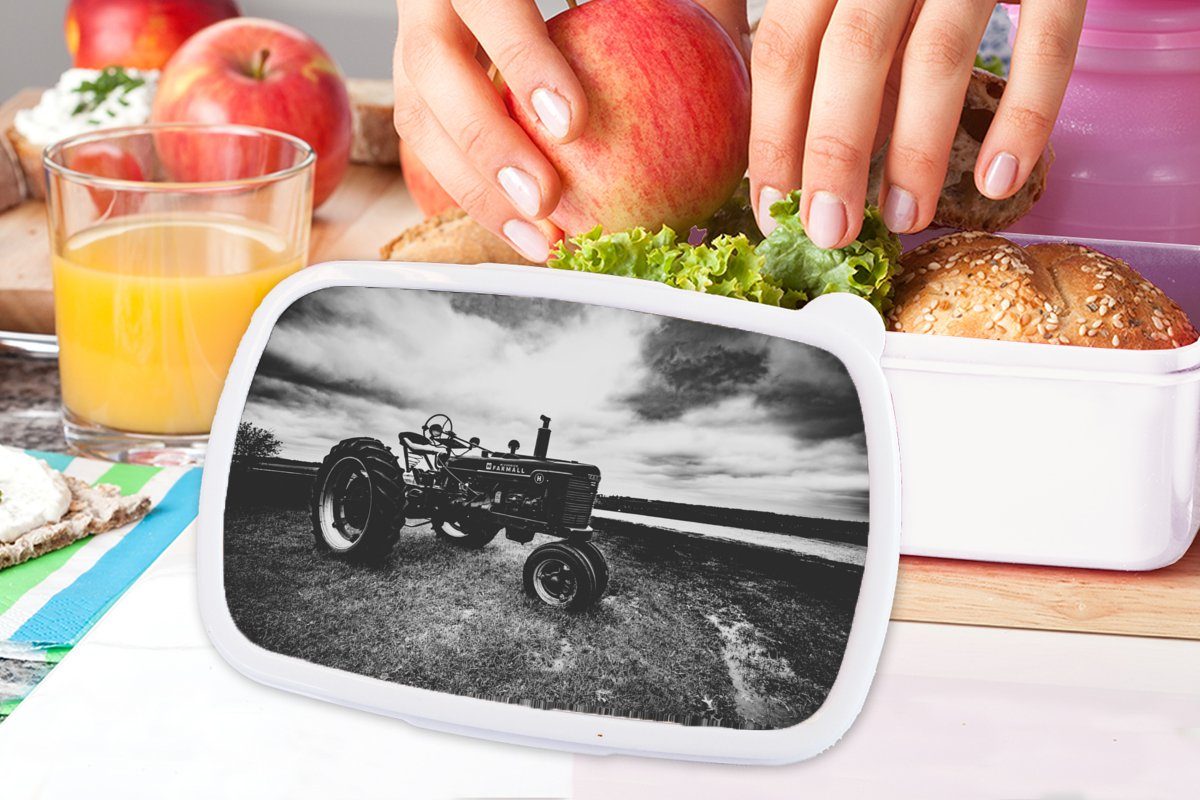 Brotdose, - und Vintage, Weiß - für Erwachsene, Mädchen - für Bauernhof Traktor (2-tlg), Brotbox Lunchbox Kunststoff, und MuchoWow Jungs - Kinder Schwarz