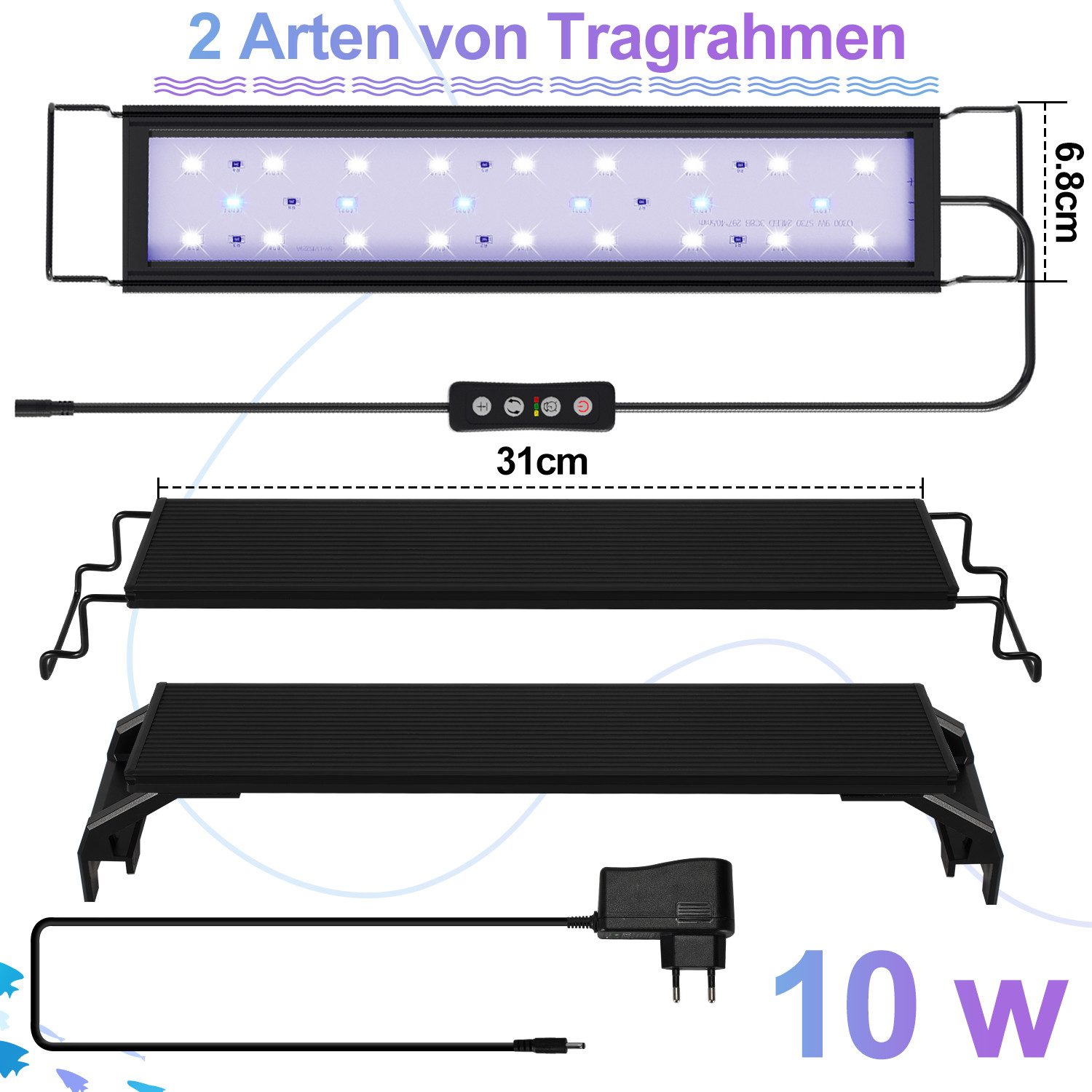 Clanmacy LED Aquariumleuchte LED Aquarium-Beleuchtung, Länge verstellbar, Energiesparend,35-105cm, 10W für 35-50cm aquarium