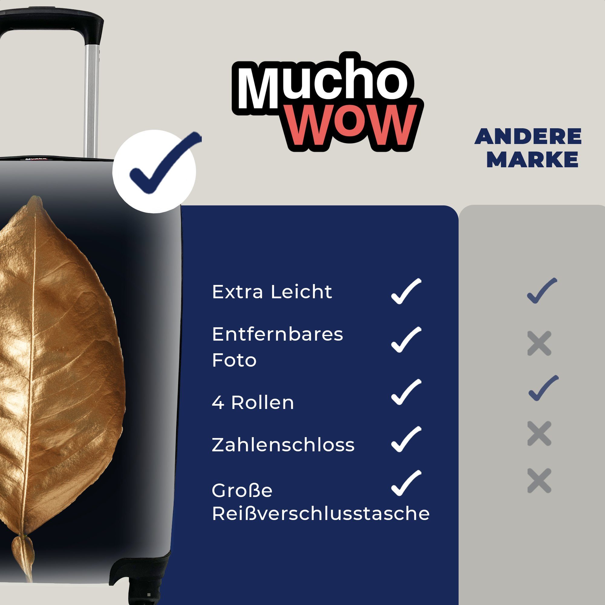 Pflanzen Reisekoffer Reisetasche 4 Ferien, Gold Handgepäckkoffer - Handgepäck mit Trolley, Chic Schwarz, Blätter - MuchoWow rollen, Rollen, - - für