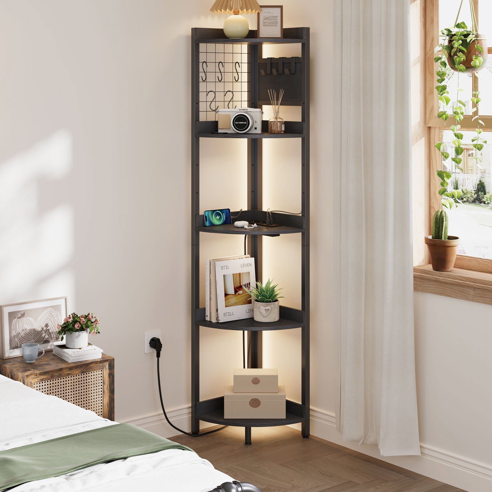 Dripex Eckregal 5 Ebenen Standregal mit LED Beleuchtung und Steckdosen,35x35x170cm – Bild 3 von 5
