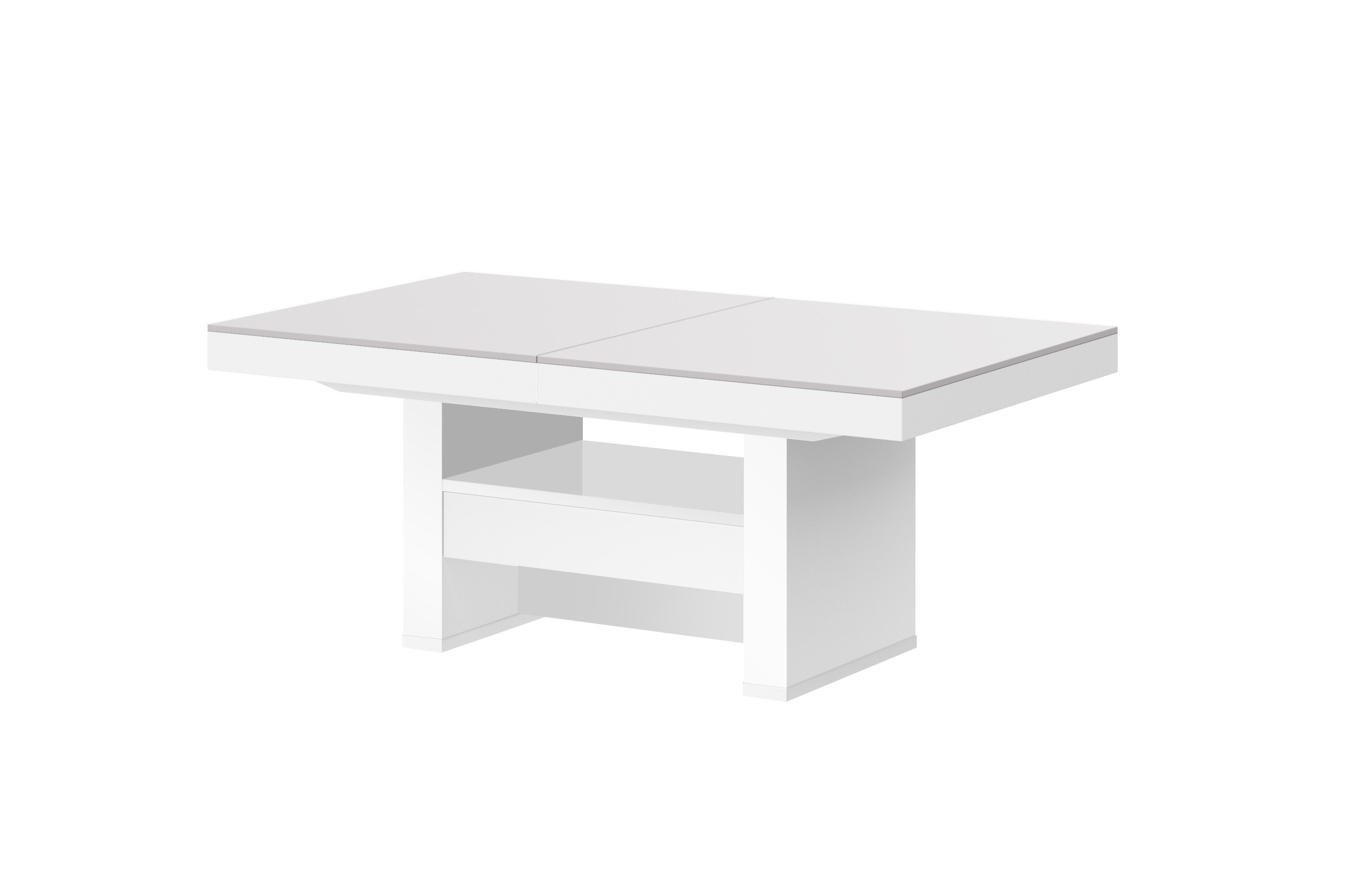 designimpex Couchtisch HLU-111 Hellgrau (Beigeton) MATT / Weiß HOCHGLANZ höhenverstellbar, Funktionstisch, Wohnzimmertisch, Tisch, Esstisch, Sofatisch, Schublade