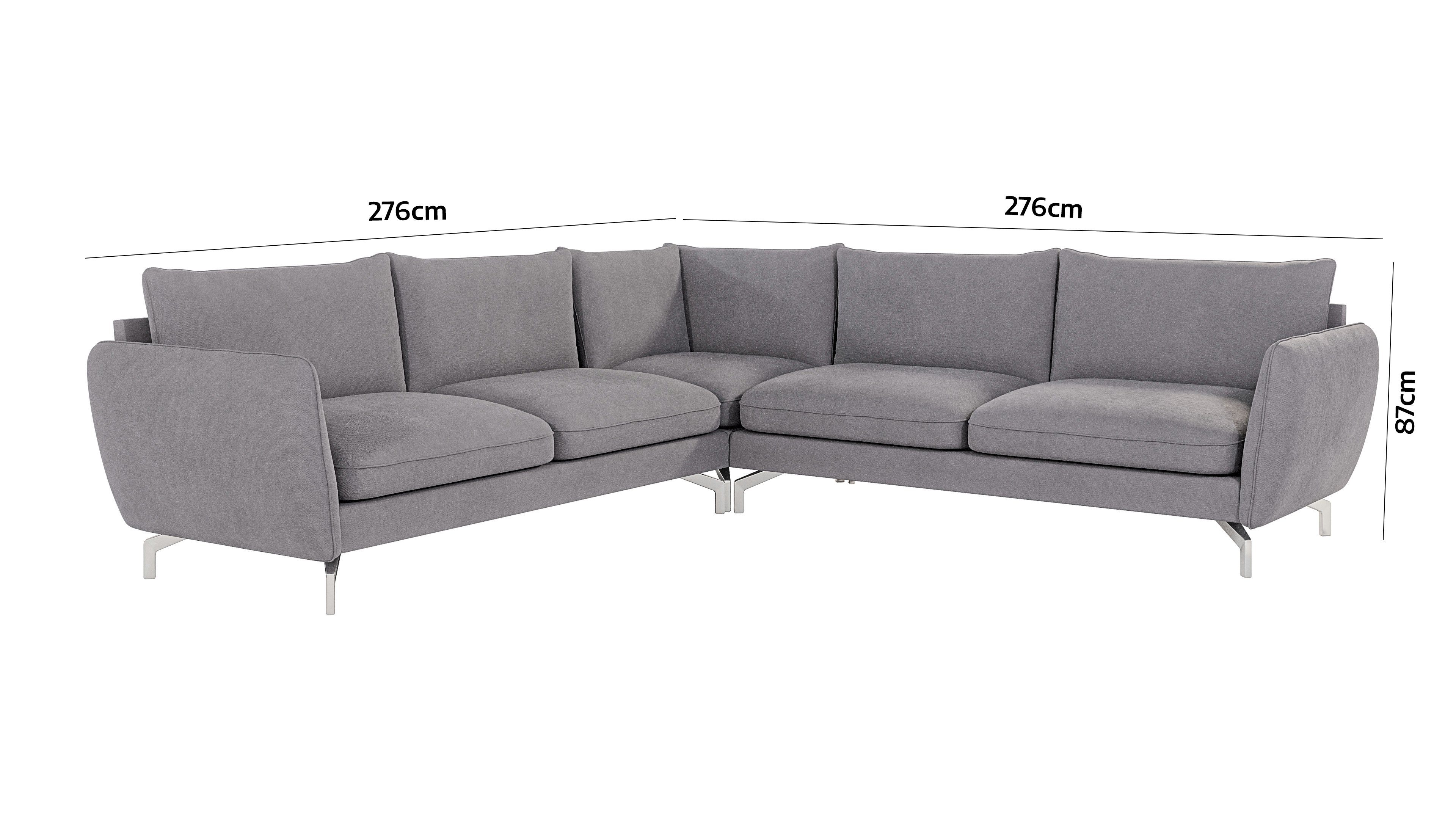 mit Metall Khaki - Ecksofa Möbel Modernes Silber Braun bestellbar, rechts mit Benita Füßen, mane oder Wellenfederung S-Style links