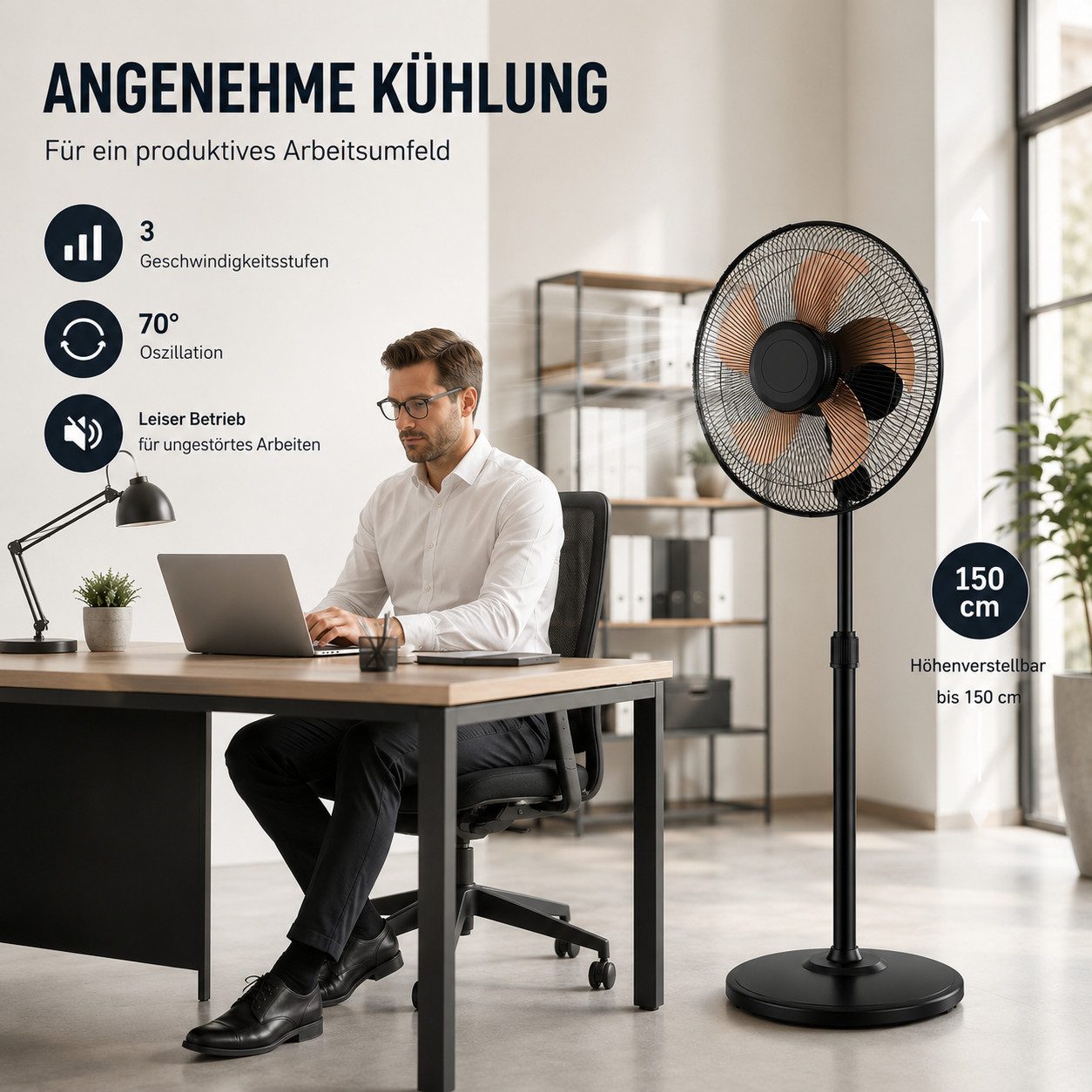 Ertex Standventilator Stand Ventilator 55W Metro 150cm Höhe Turmventilator Kühler