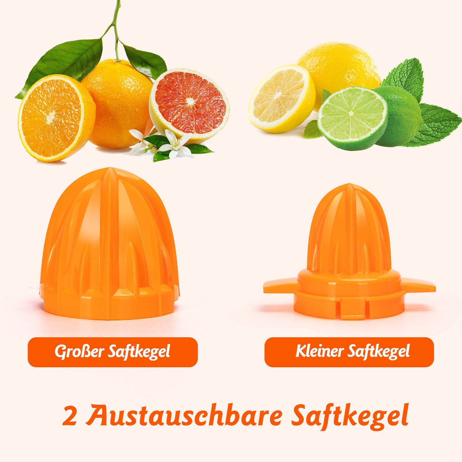 Aigostar Entsafter Saftpresse Elektrisch 2 Kegel, Orangenpresse, Zitruspresse, 40,00 W, Hohe Saftausbeute, Tropfsicherer Auslauf, 100% reiner Saft, BPA-frei – Bild 2 von 5