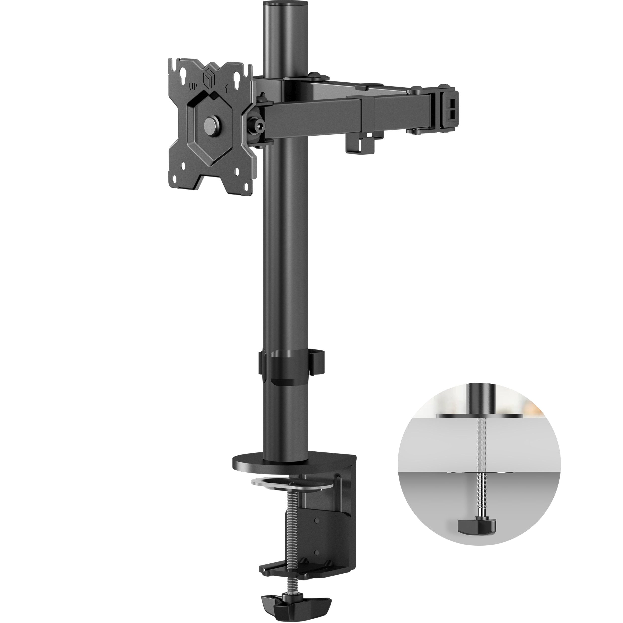 ONKRON Monitor-Halterung 13-34 Zoll, bis 8 kg, VESA 75x75-100x100, D121E-B, (bis 34 Zoll, Packung, 1-tlg., neigbar, schwenkbar, drehbar, höhenverstellbar, Kabelmanagement)