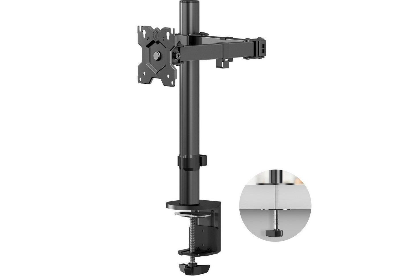 ONKRON Monitor-Halterung 13-34 Zoll, bis 8 kg, VESA 75x75-100x100, D121E-B, (bis 34 Zoll, Packung, 1-tlg., neigbar, schwenkbar, drehbar, höhenverstellbar, Kabelmanagement)