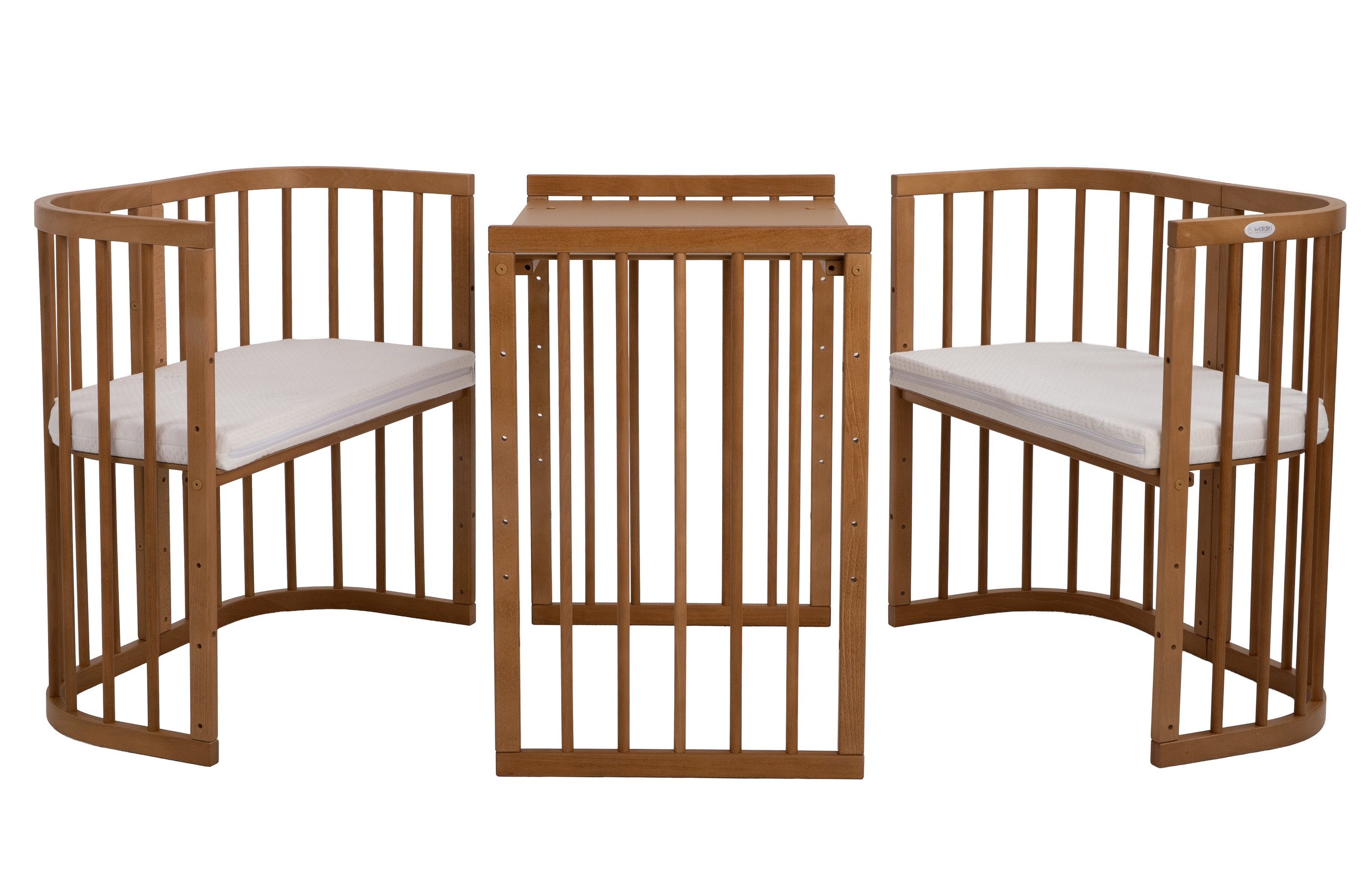 Waldin Babybett Mobiles Babybett aus Holz 7in1 mit Matratze, mitwachsend