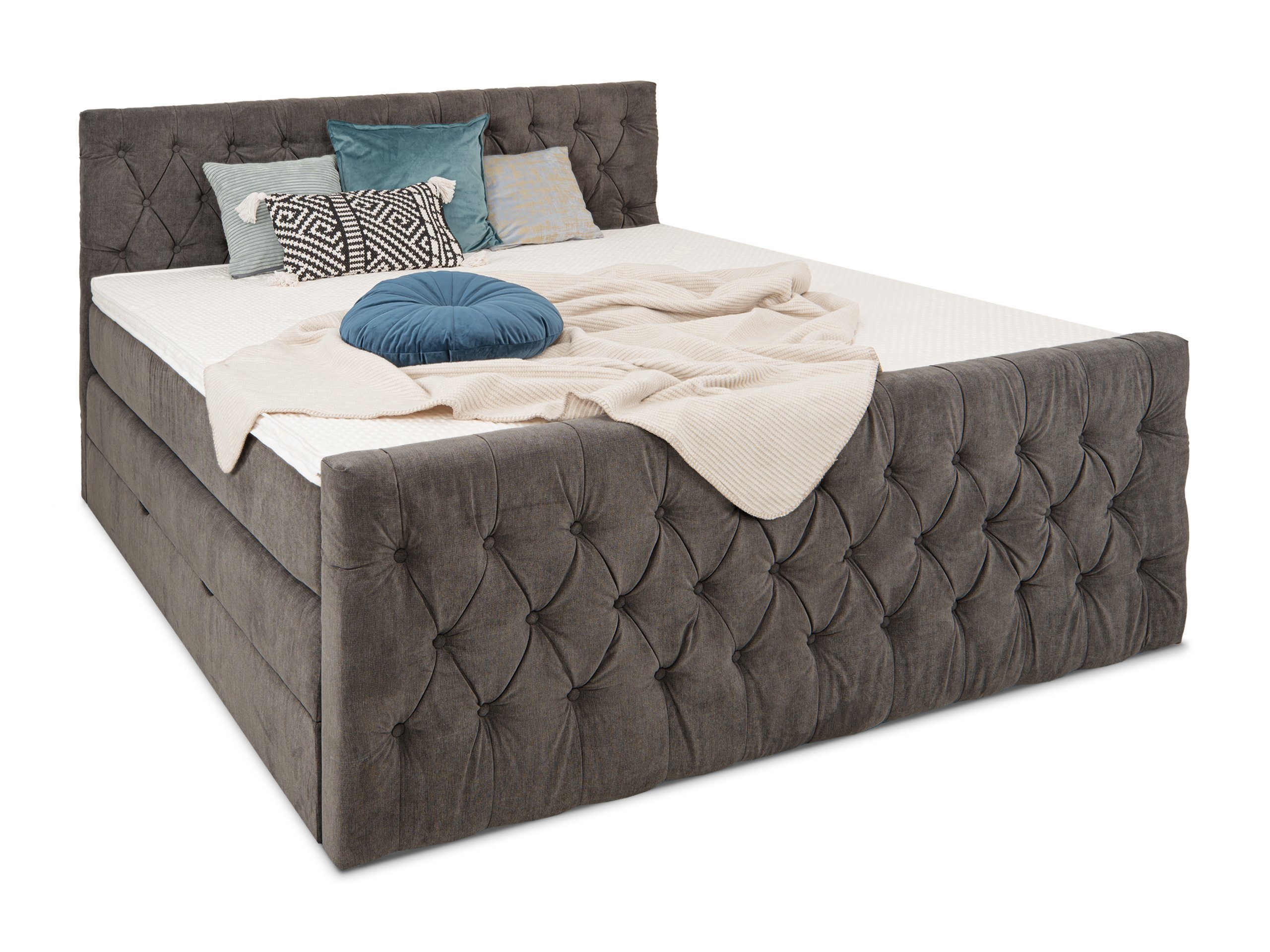 wonello Boxspringbett London, mit Bettkasten und 6 cm Kaltschaum-Topper anthrazit