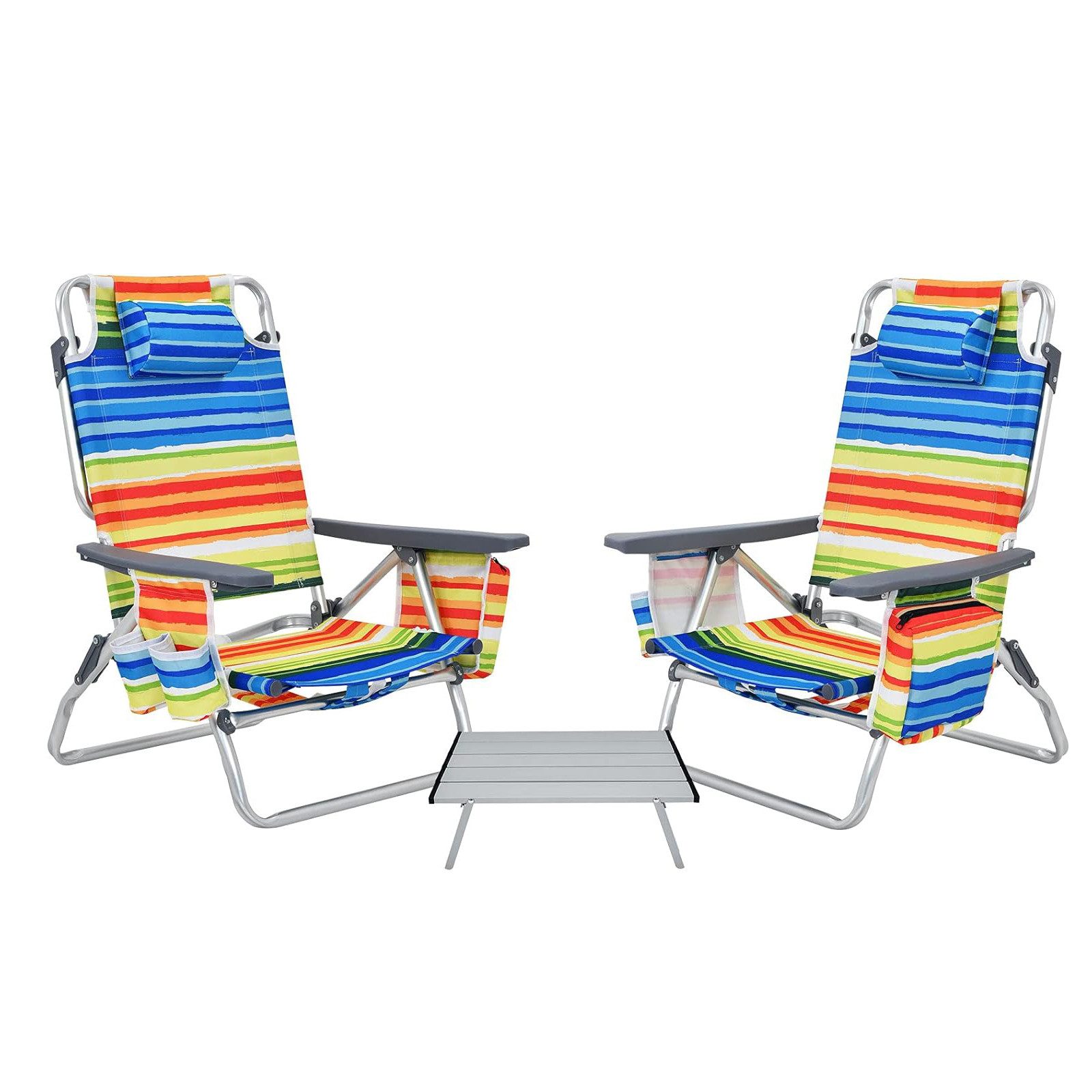KOMFOTTEU Campingstuhl Strandstuhl (Set, 2 St), mit Rückenlehne 5 stufig verstellbar
