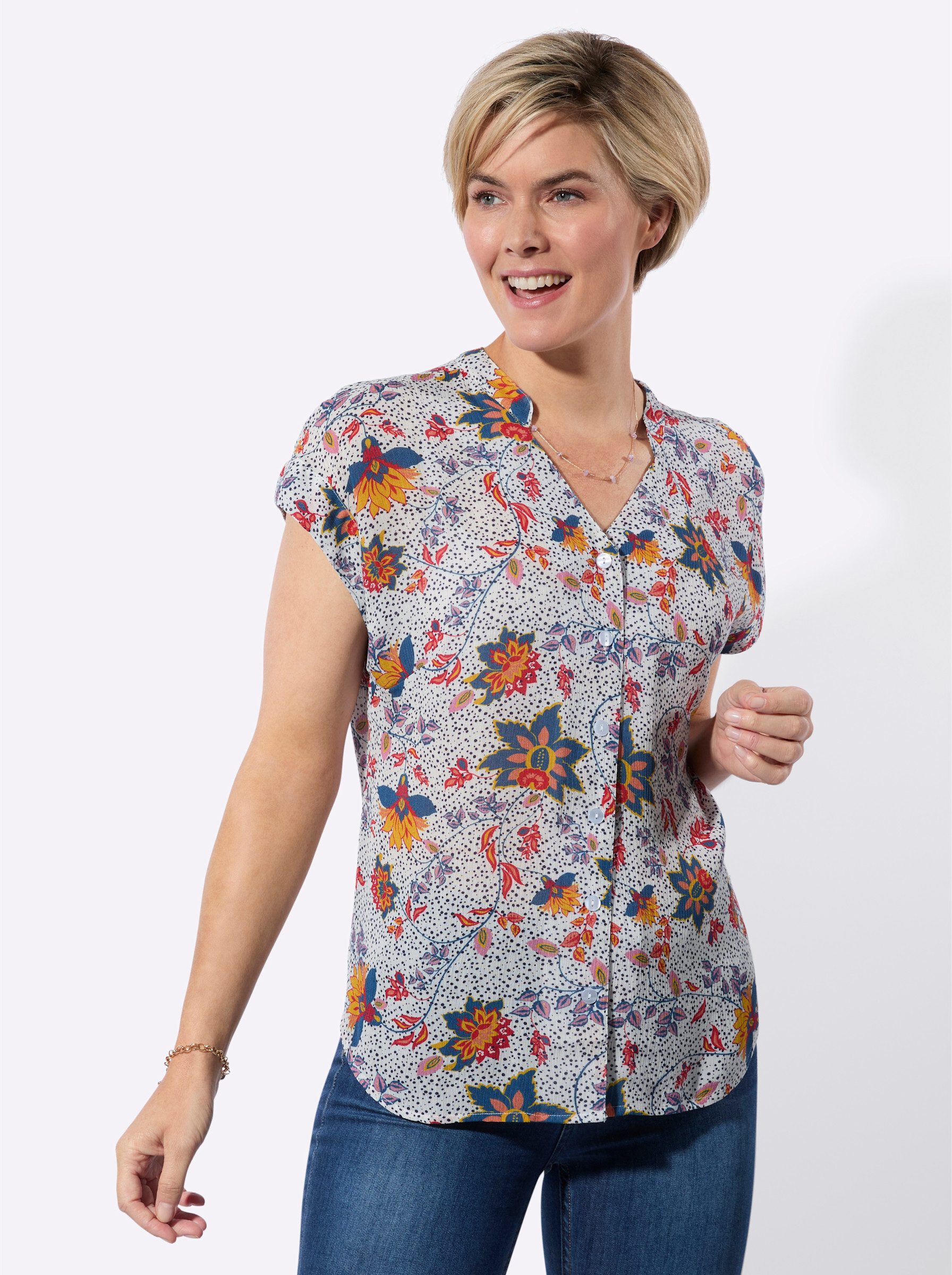 Klassische Bluse Druckbluse Kurzarm