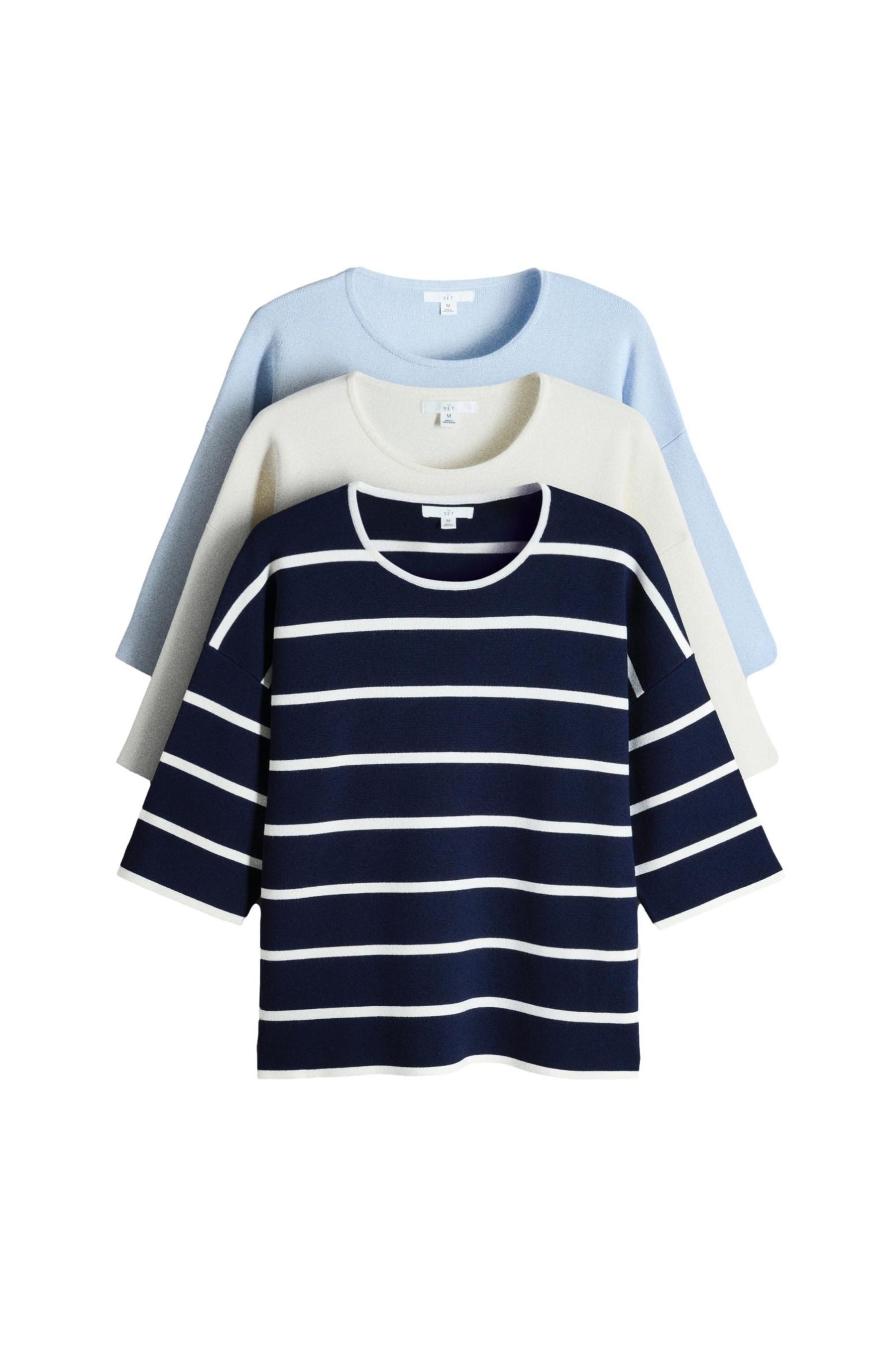The Set T-Shirt The Set Oversized Fit Strick-T-Shirts, 3er-Pack (3-tlg)