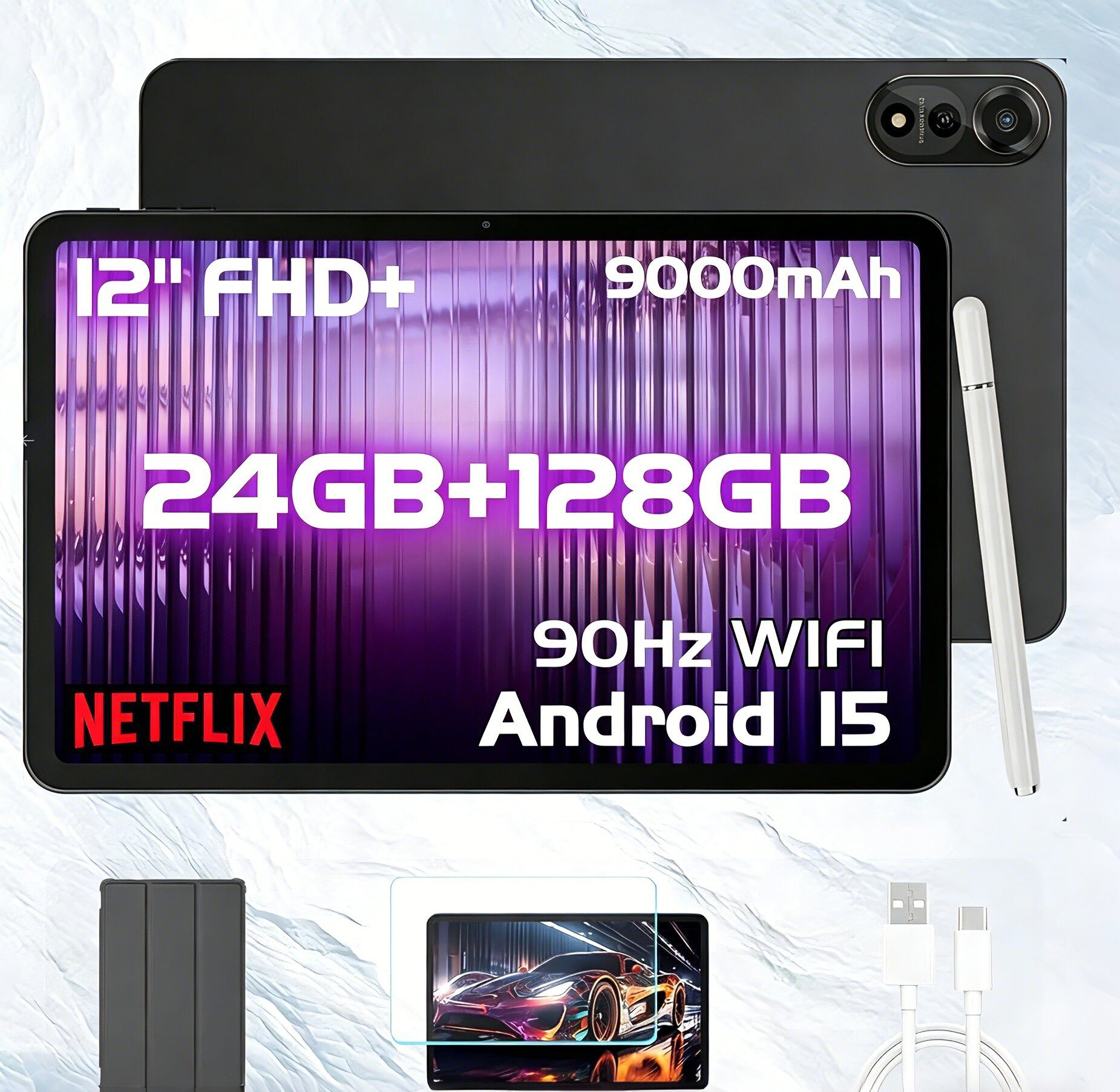 blackview 12'' Mega2 Android 15 WiFi Set 256GB 9000mAh 2K 90Hz incl. Stift/Hülle Tablet (12", 256 GB, Android 15, Android 15, 36(12+24)GB RAM, 256GB,16MP+8MP,5G WiFi/Face ID/Gemini Al)