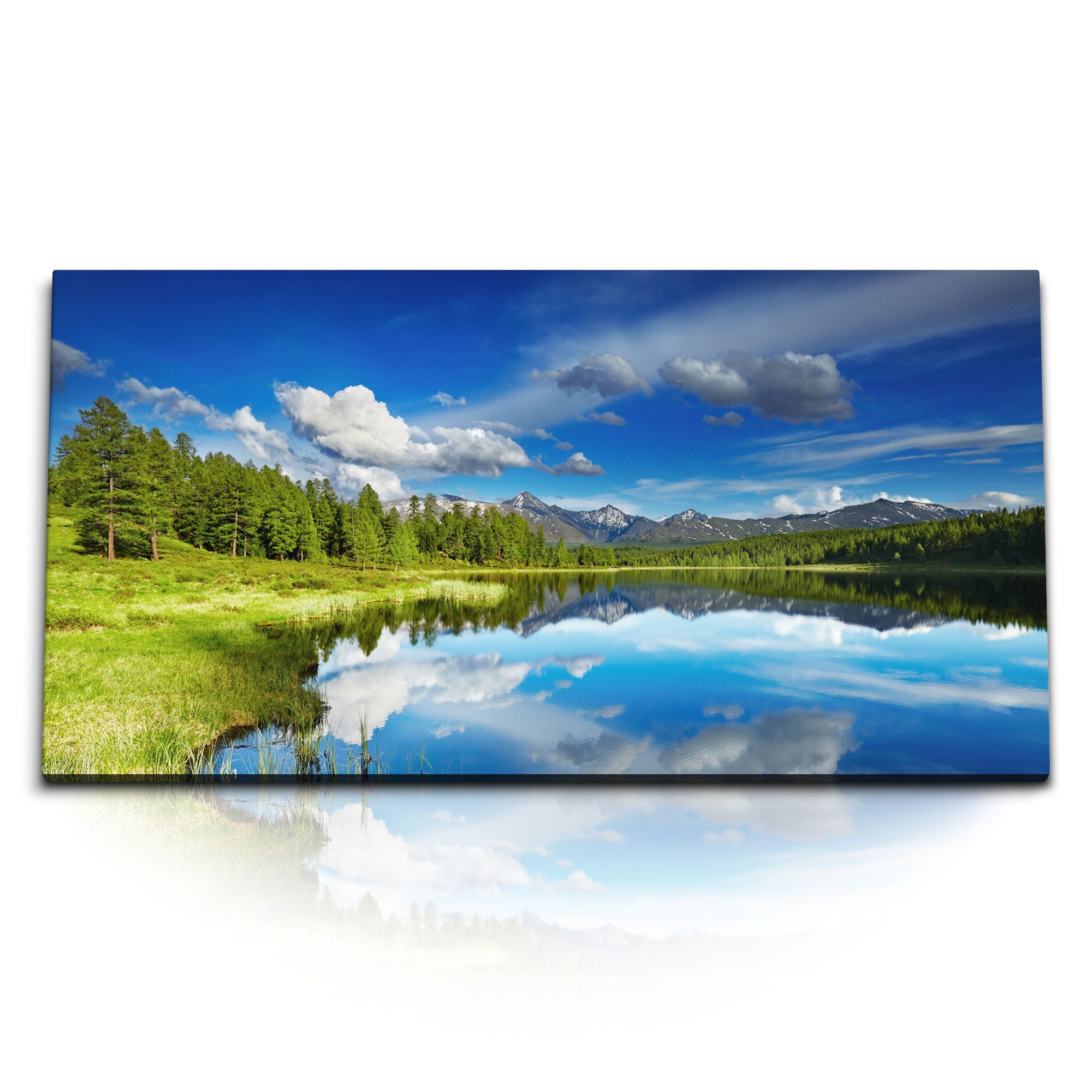 Leinwandbild Kunstdruck Bilder 120x60cm Naturbild Landschaft See Blau Berge blauer