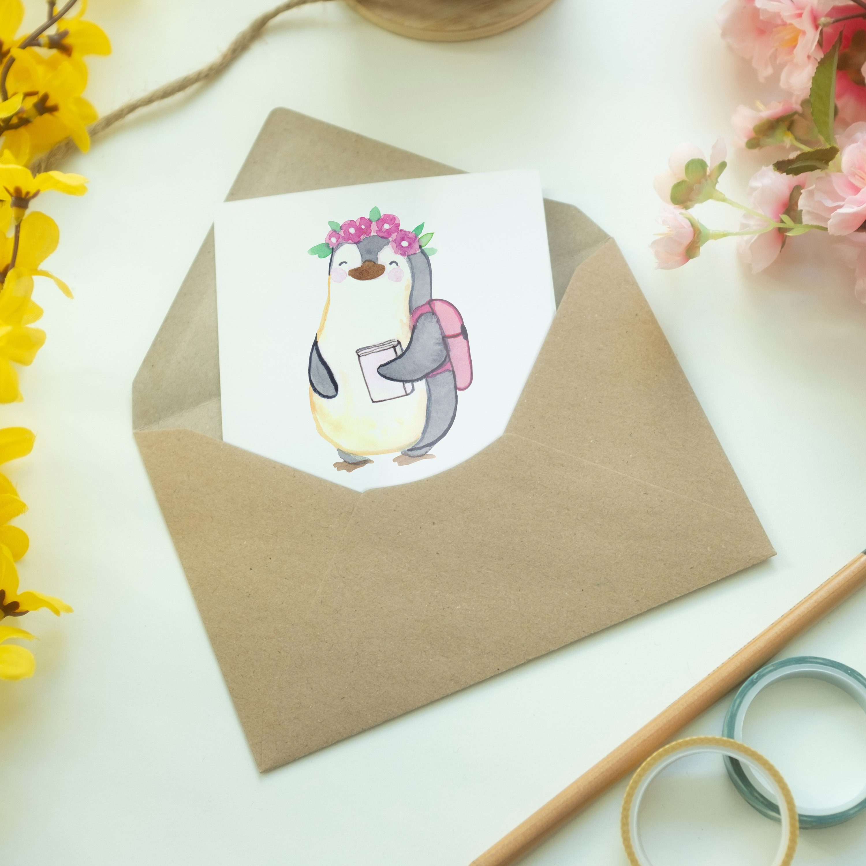 Geschenk, Geburtstagskarte, Herz Mr. & Weiß Grußkarte - Klappkarte, Studentin A - Panda Mrs. mit