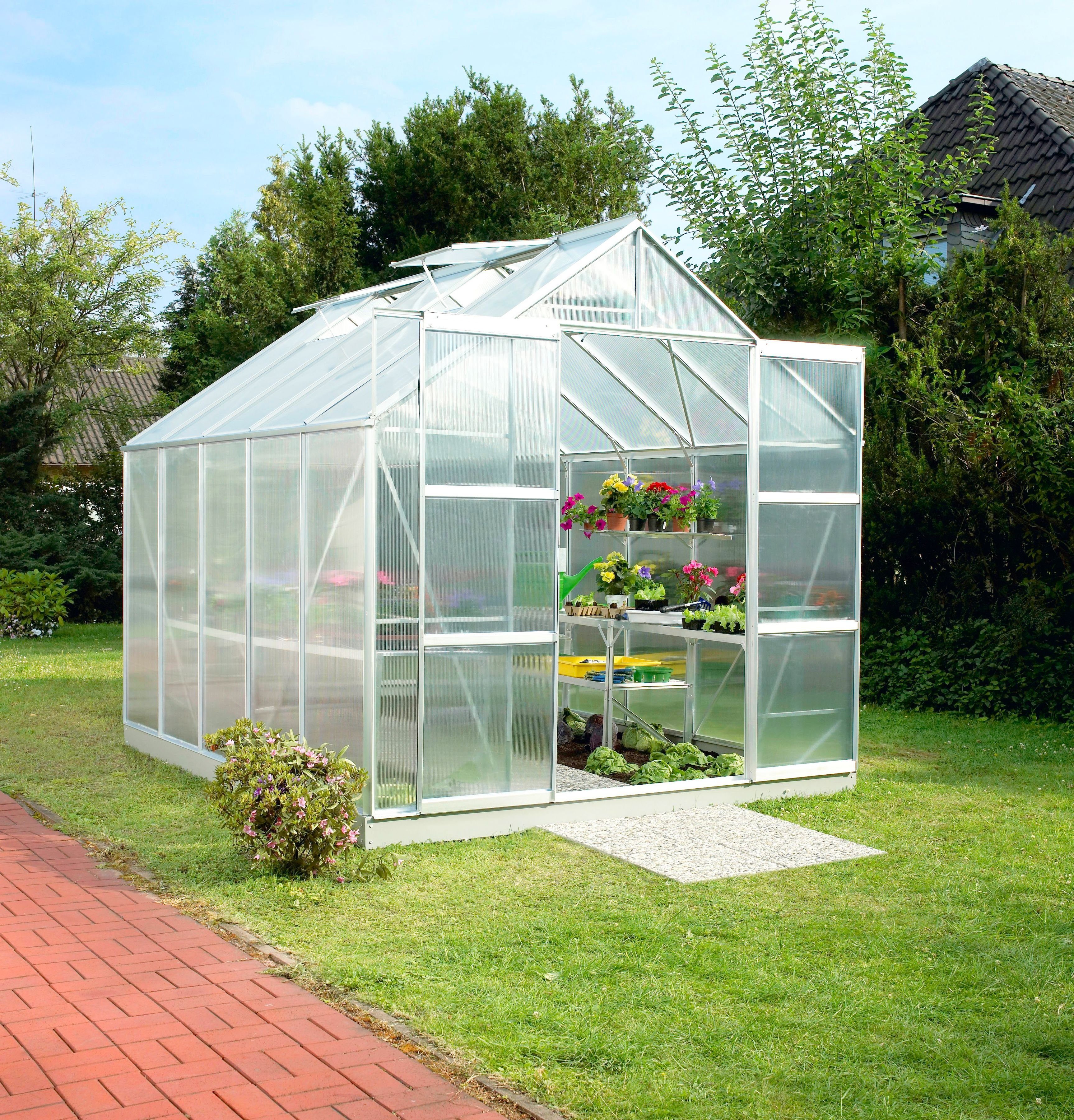 KONIFERA Gewächshaus Calisto 8300, BxTxH: 254 x 317 x 230 cm, 4 mm Wandstärke, Set, mit Fundamentrahmen
